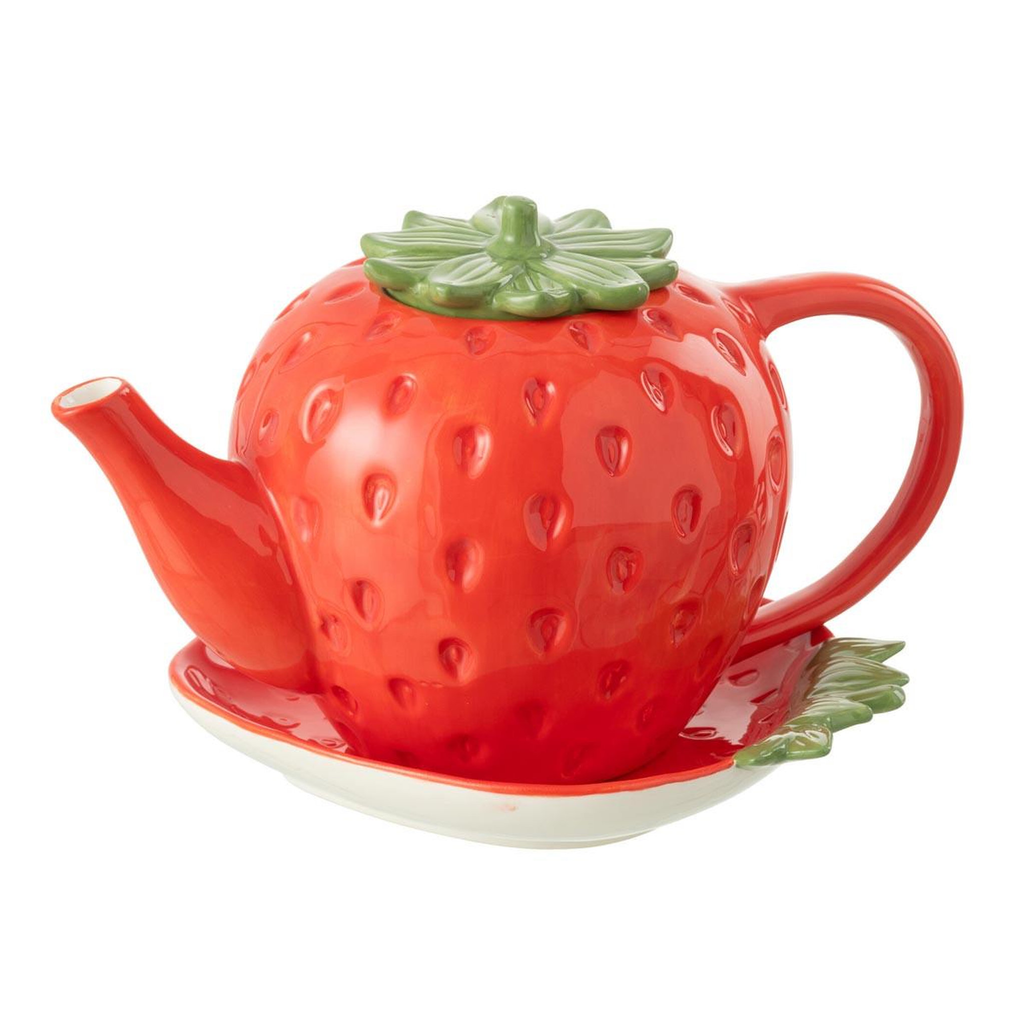 J-LINE Théière Avec Plateau  Fraise  21cm Rouge