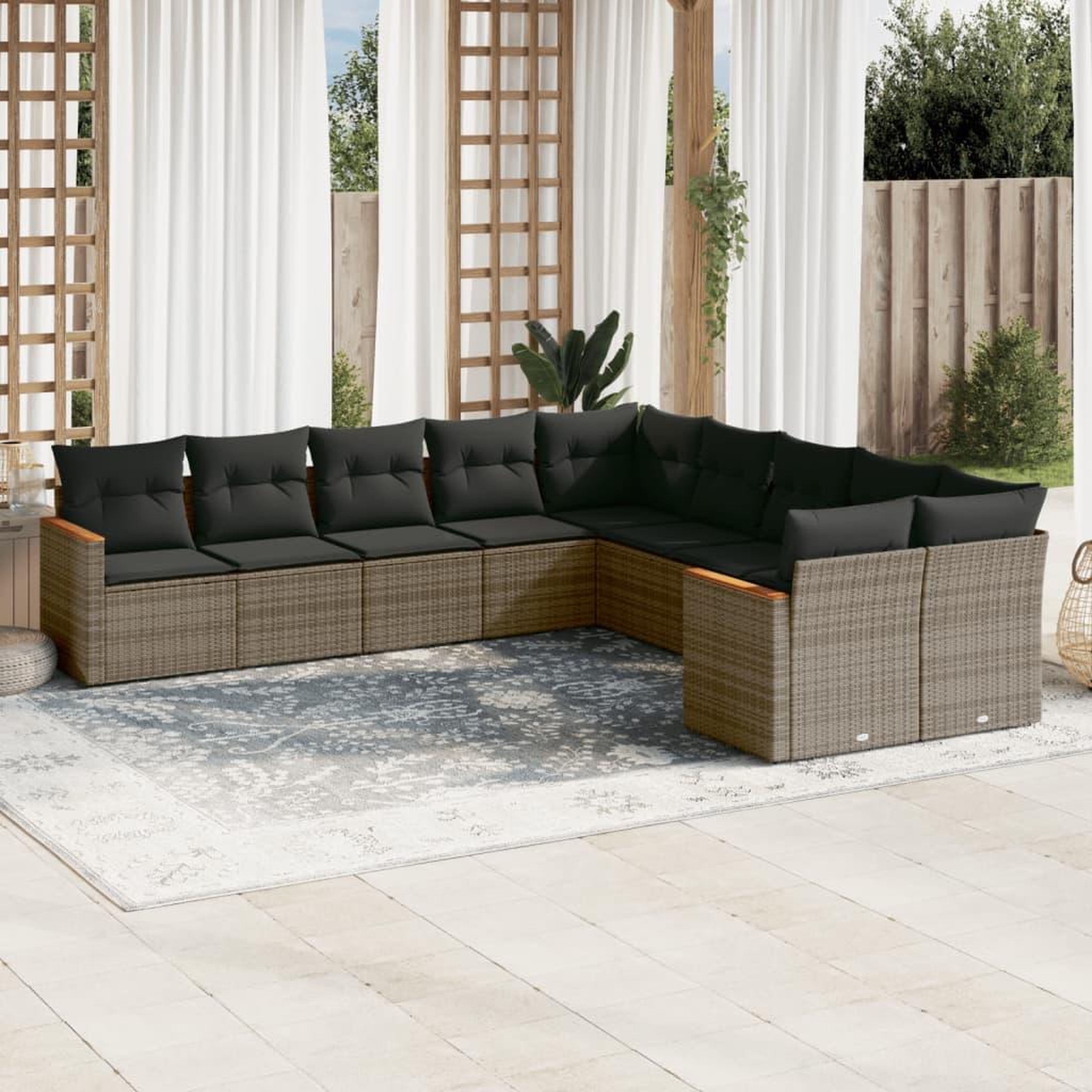 VIDAXL Salon de jardin avec coussins 10 pcs gris resine tressee