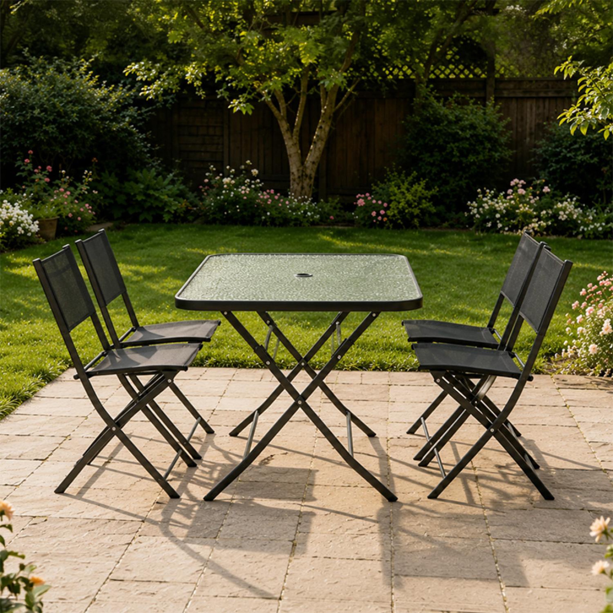 Voir la diapositive 5 : CONCEPT USINE Ensemble table de jardin 130 cm et 4 chaises pliantes MAHON