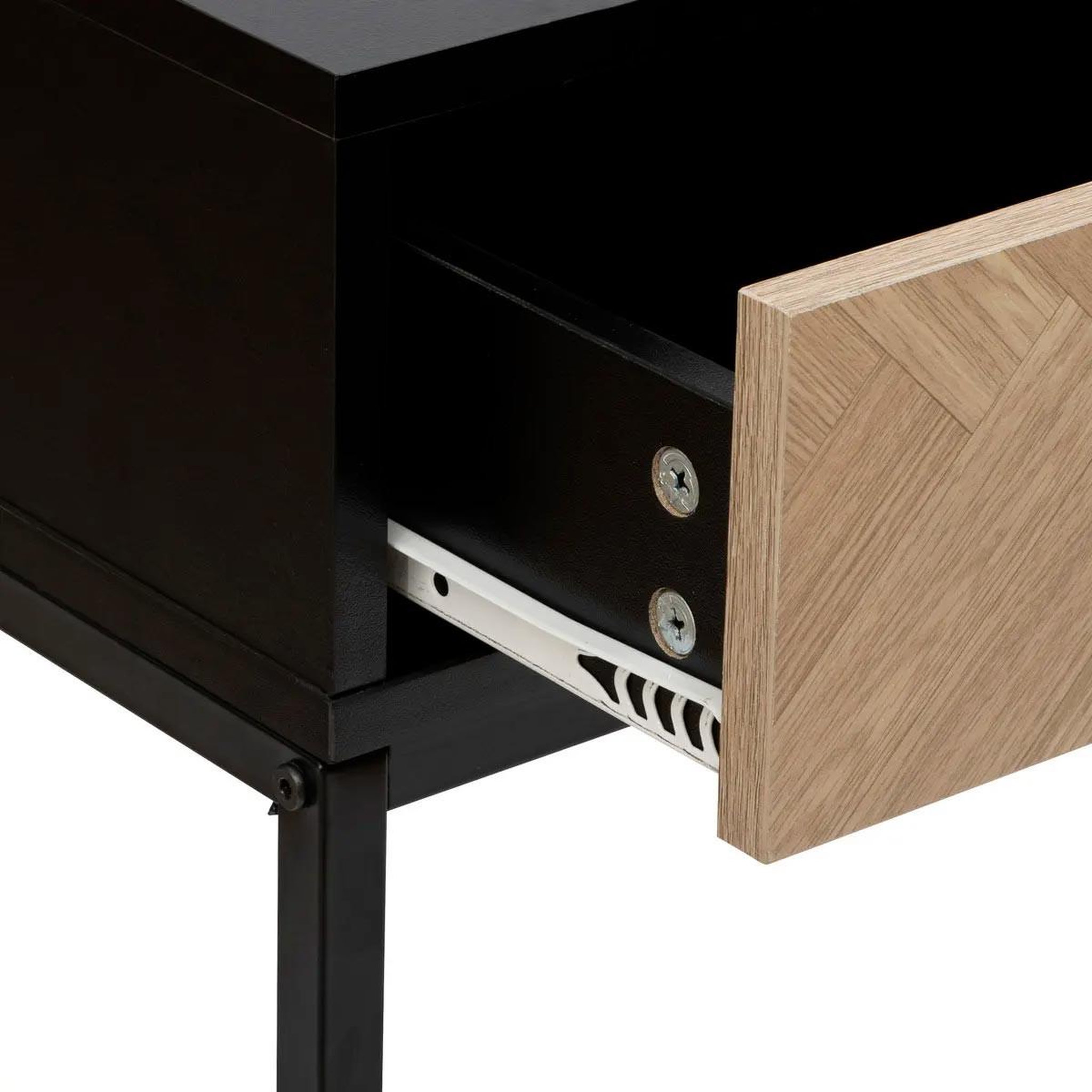 Voir la diapositive 6 : FIVE Console 2 tiroirs  chevrons  110cm naturel & noir