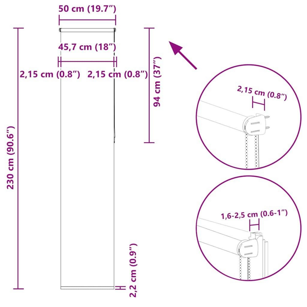 VIDAXL Store enrouleur occultant largeur du tissu 45,7 cm polyester