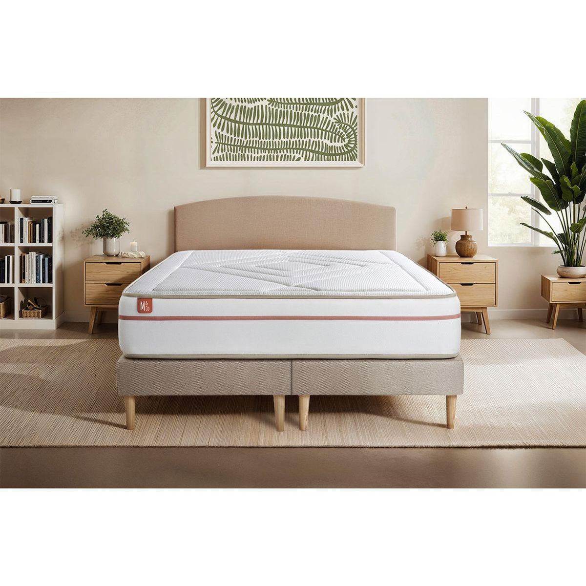 MARMOTTES&CO Pack prêt à dormir matelas LE PAISIBLE 200x200cm Mémoire de forme BioVisco + double sommiers Beige + 2 oreillers + couette