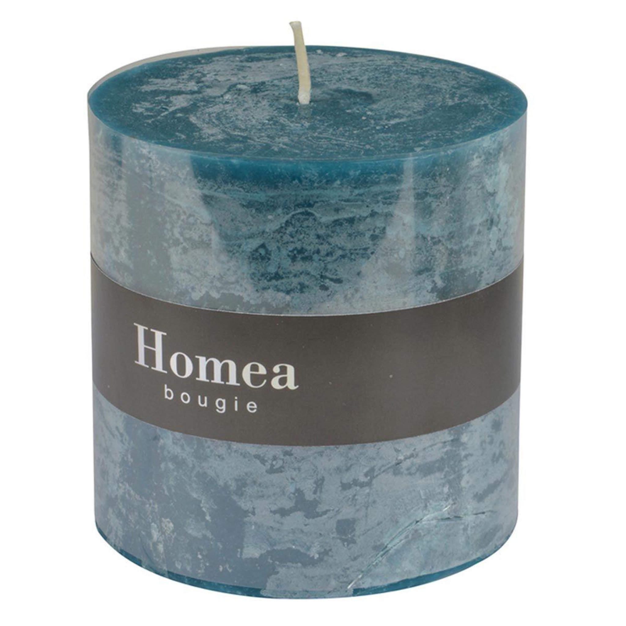 Voir la diapositive 2 : HOMEA Bougie pilier ronde déco  rustique  10cm bleu paon