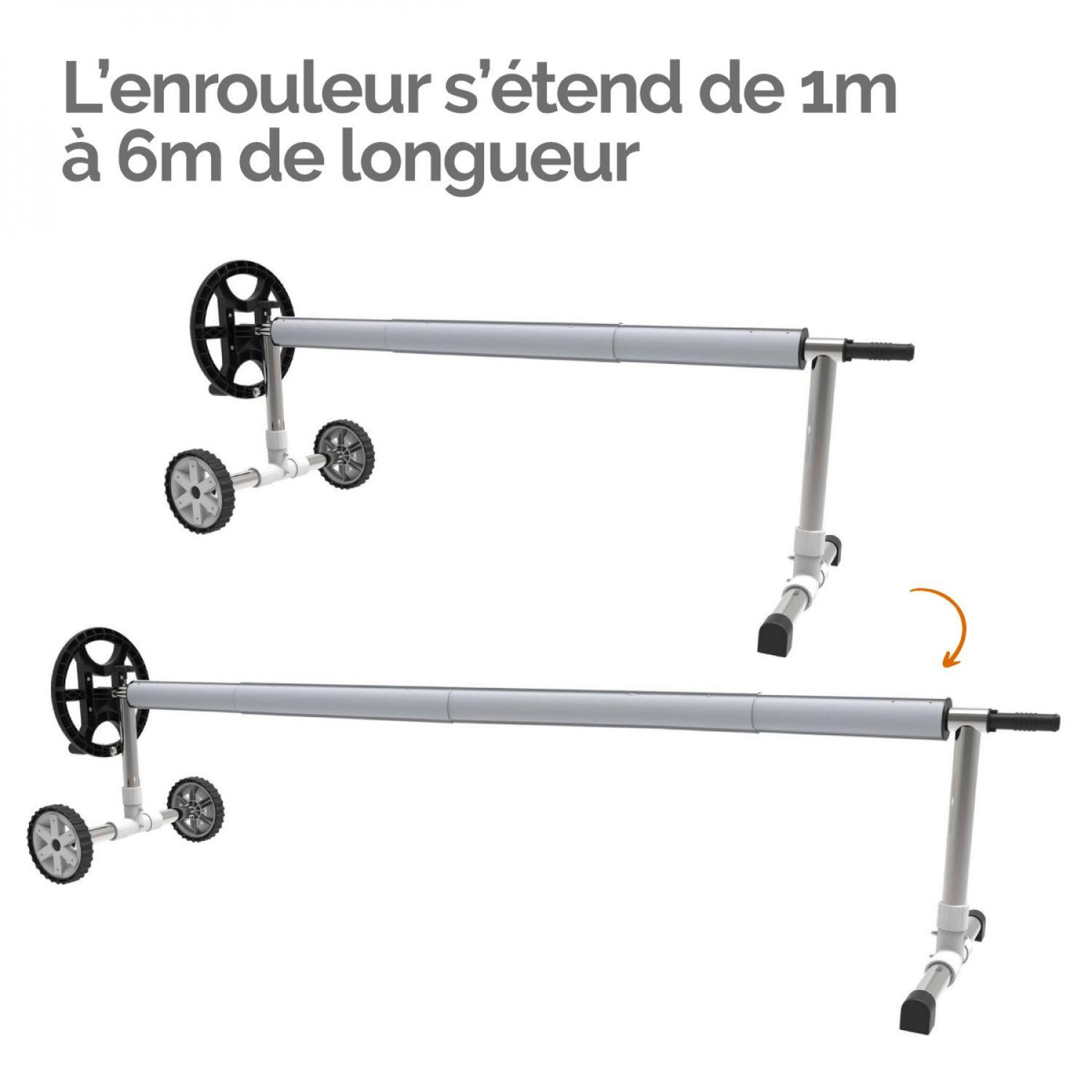 Voir la diapositive 5 : LINXOR Enrouleur de bâche à bulles pour piscine extensible de 1 m à 6 m + Système d'attache