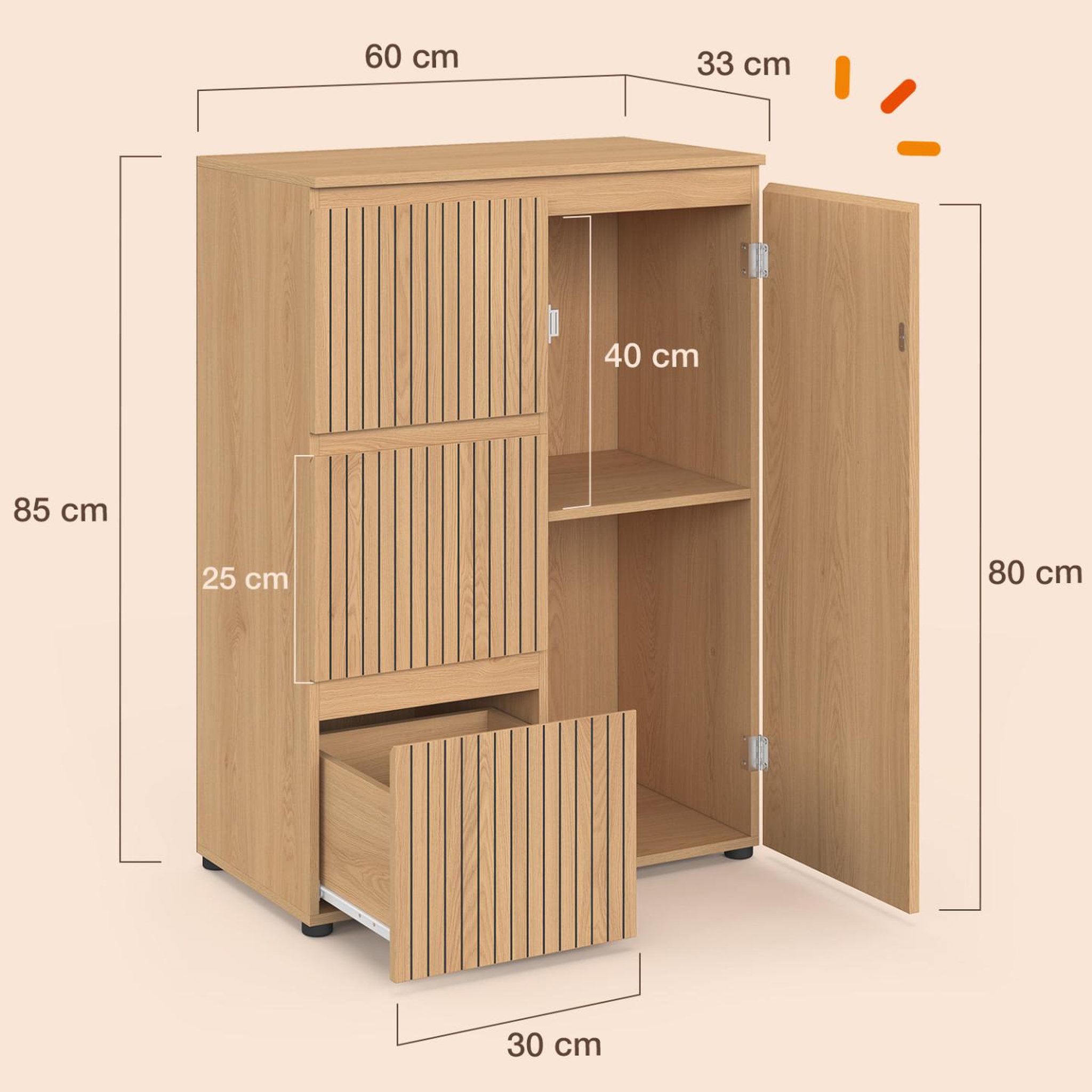 Voir la diapositive 5 : ID MARKET Meuble de rangement salle de bain victor 3 tiroirs avec placard effet lattes
