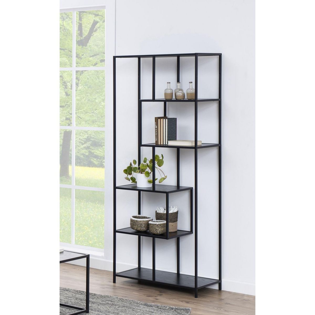 TOILINUX Bibliothèque 5 étagères asymétriques en MDF et métal