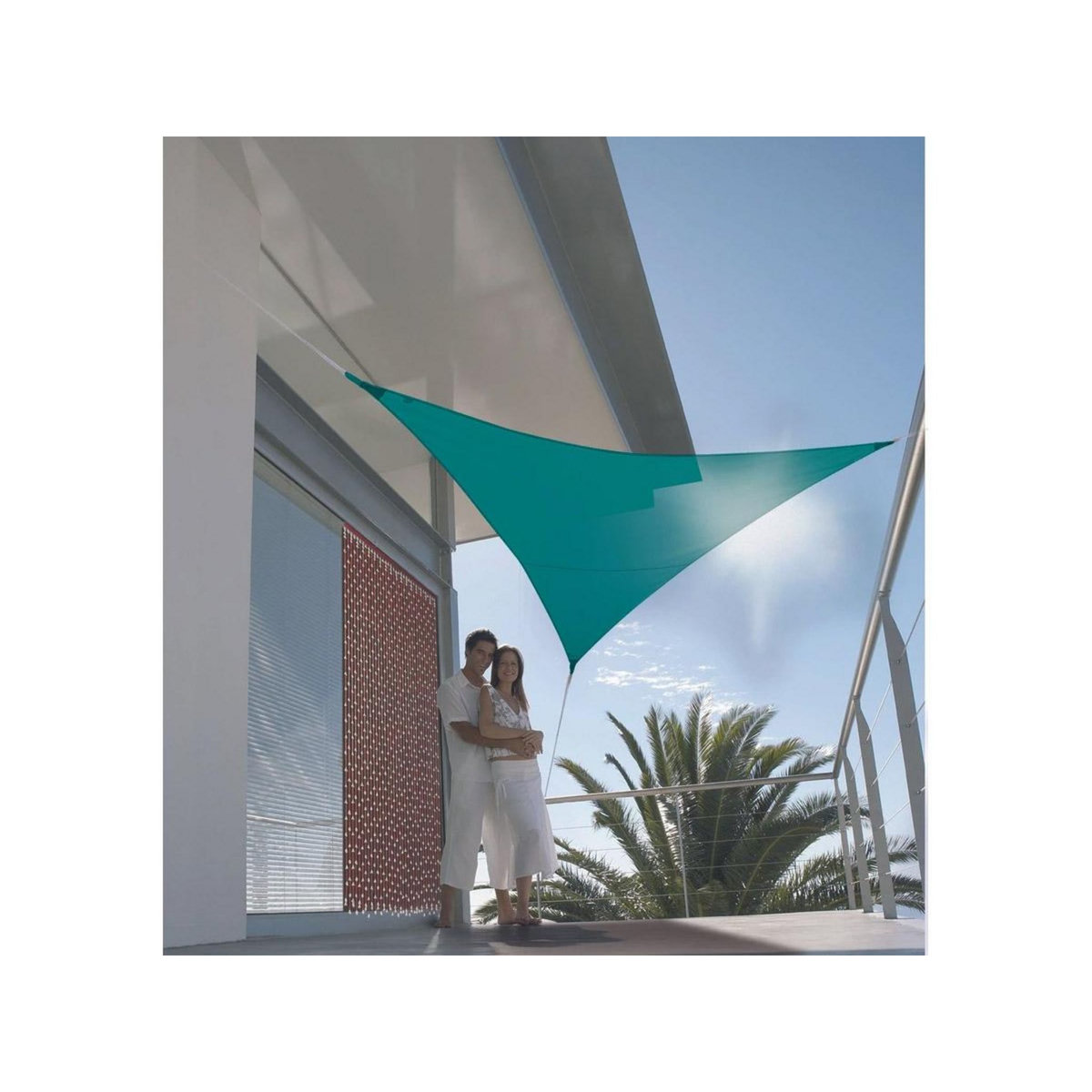 Jardiline Voile d'ombrage triangulaire SERENITY - 3,60 x 3,60 x 3,60 m - Bleu Canard - Jardiline