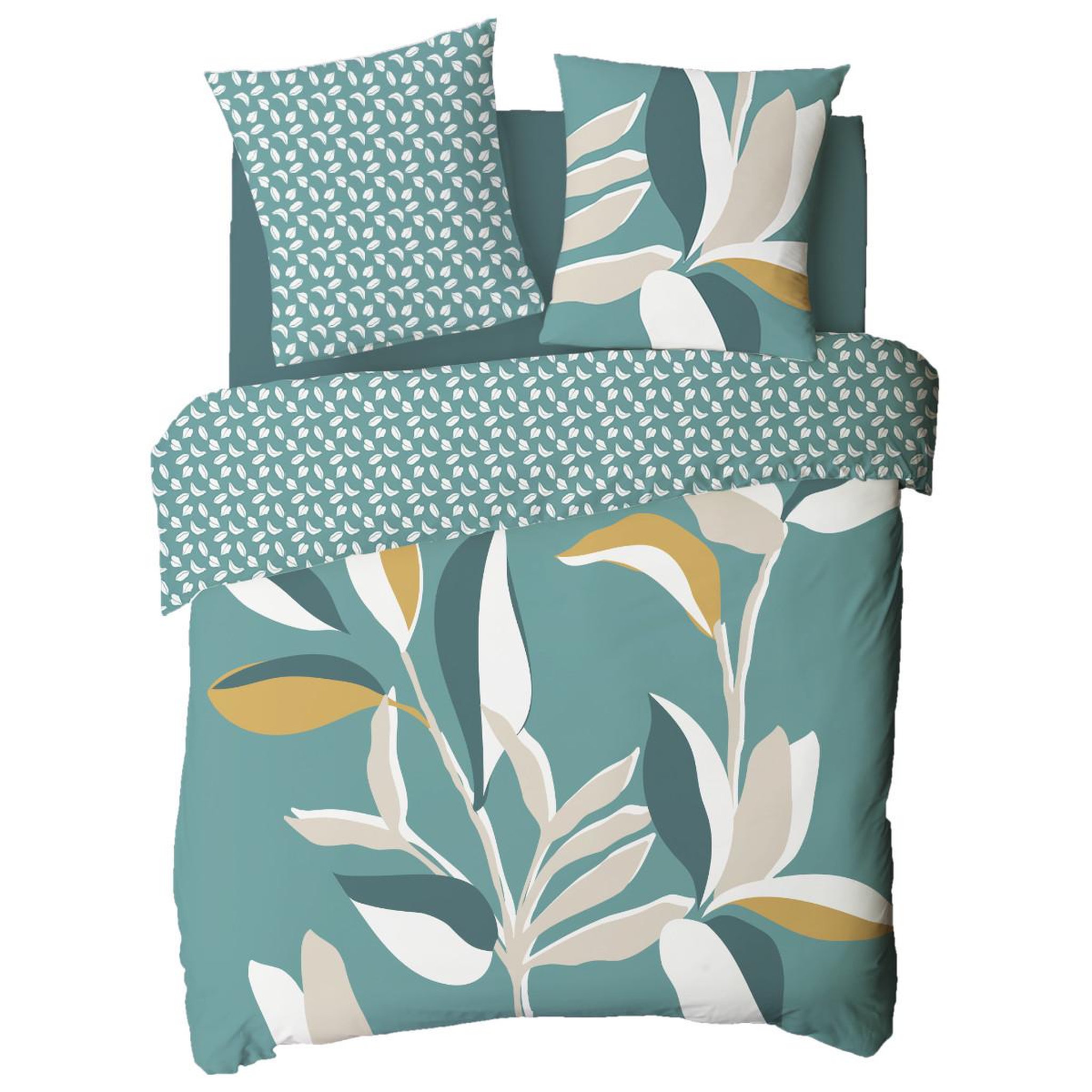 Voir la diapositive 4 : FUTURE HOME Parure de lit 2 personnes tropical réversible feuilles