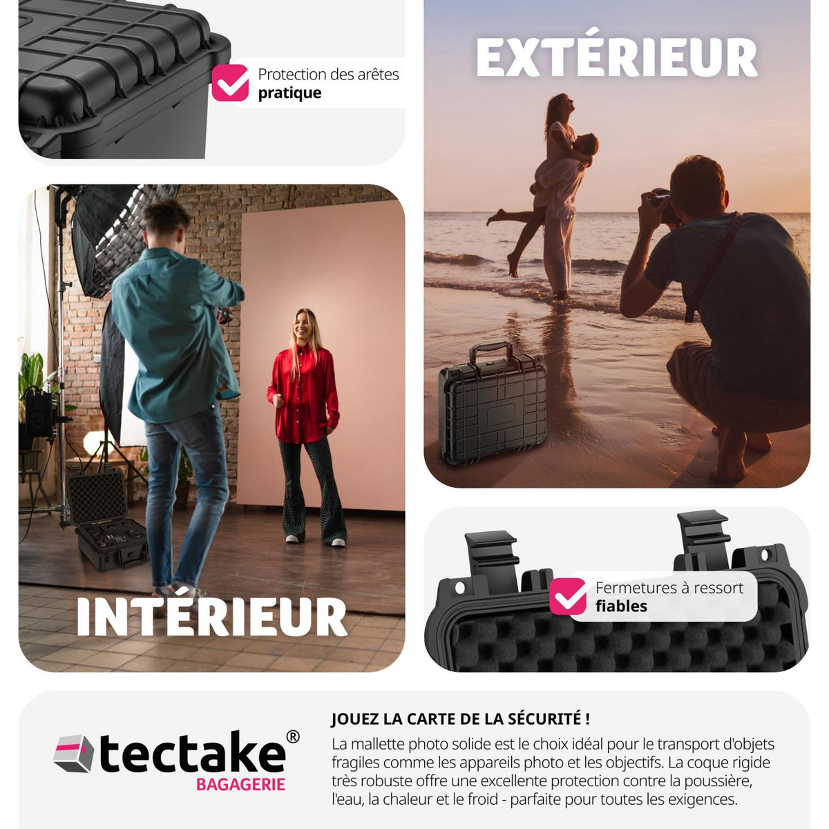 tectake Valise étanche pour appareil photo  noir M