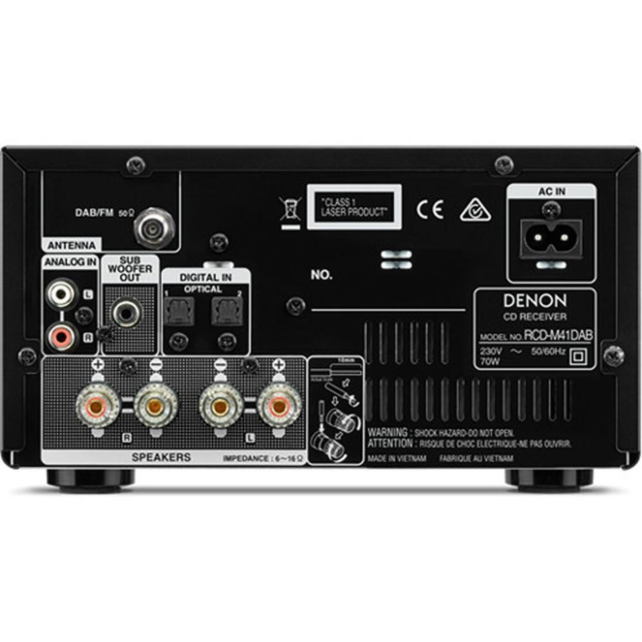 Voir la diapositive 2 : Denon Micro hi-fi avec lecteur CD, Bluetooth, DAB+ / FM et 60 W RMS, enceintes 2 voies, noir