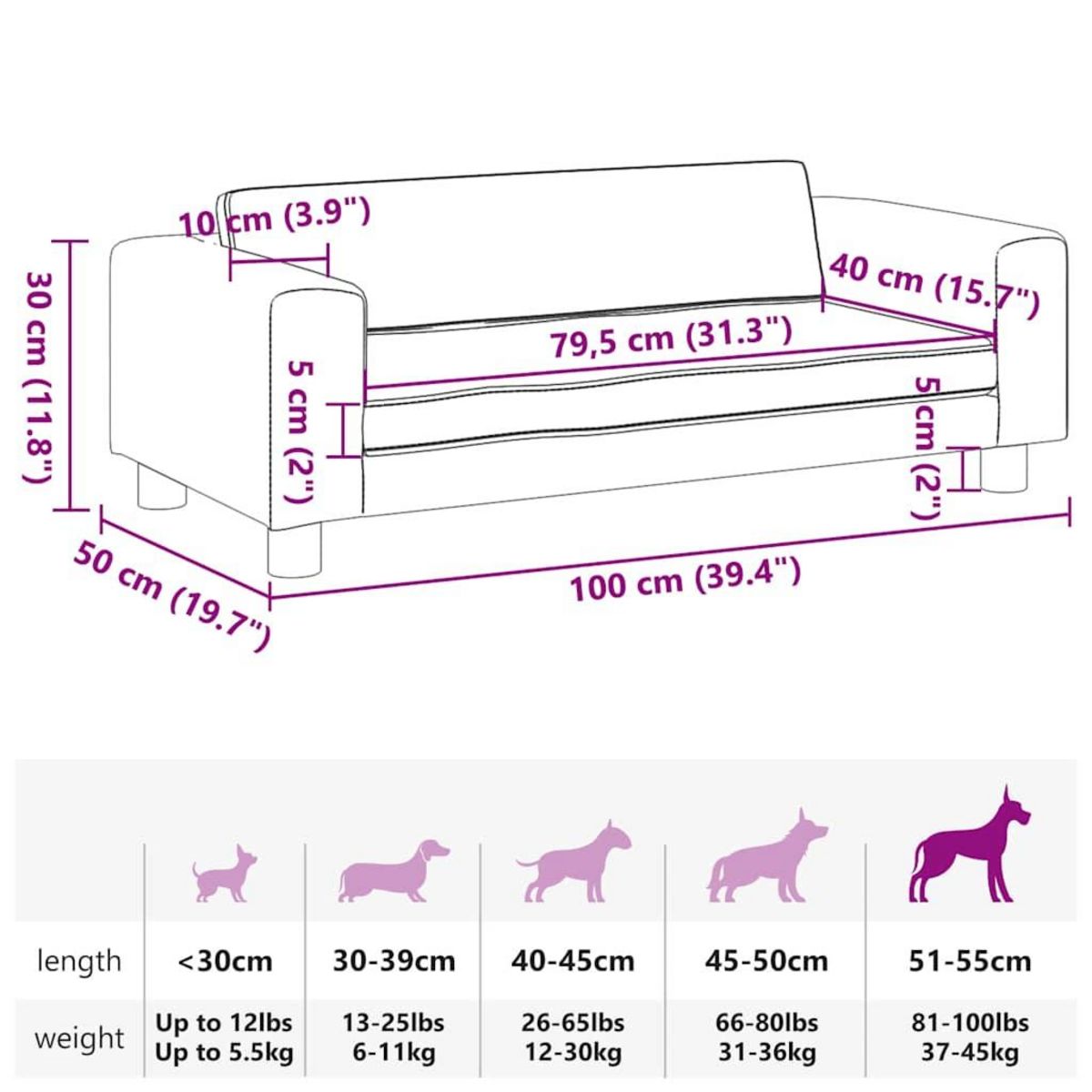 VIDAXL Lit pour chien avec extension gris clair 100x50x30 cm velours