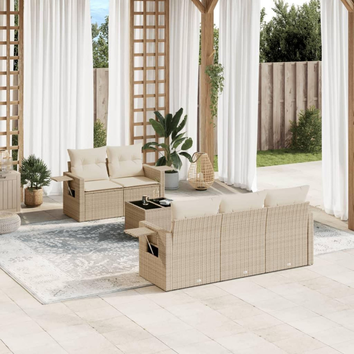 VIDAXL Salon de jardin avec coussins 6 pcs beige resine tressee