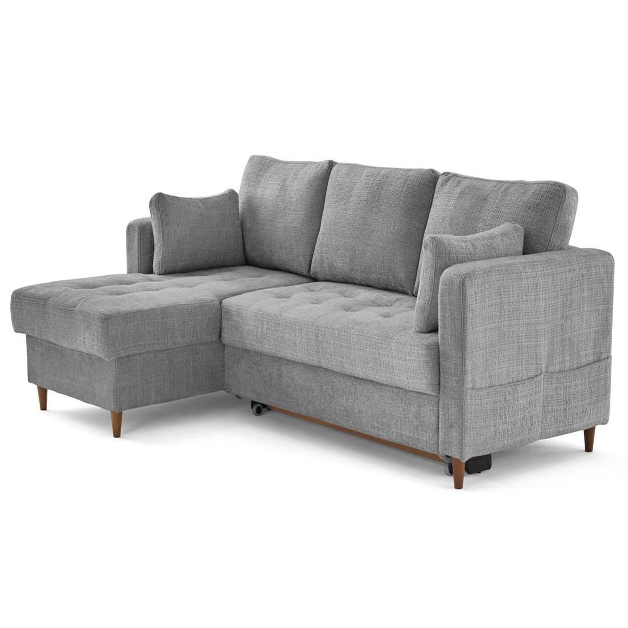 Voir la diapositive 4 : BEST MOBILIER Anna - canapé d'angle gauche 4 places convertible avec coffre en velours texturé