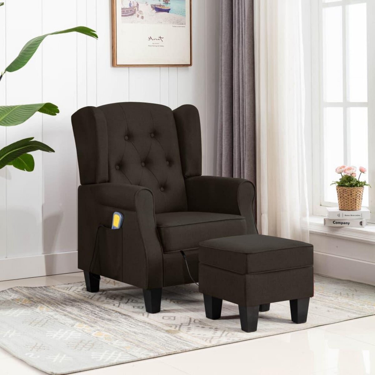 VIDAXL Fauteuil de massage avec repose-pied Marron fonce Tissu