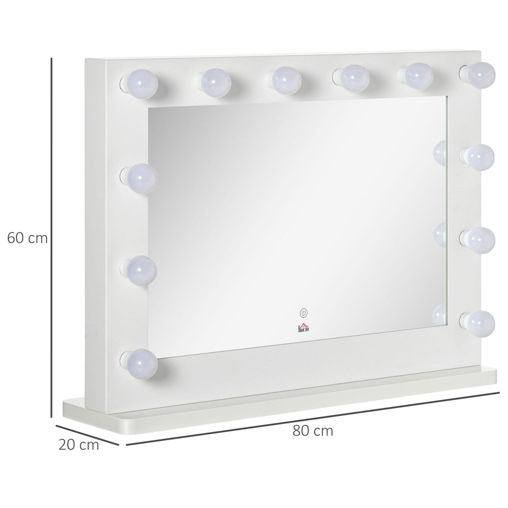 Voir la diapositive 3 : HOMCOM Miroir maquillage hollywood lumineux led tactile - 12 led, luminosité réglable, fonction mémoire - métal mdf blanc verre