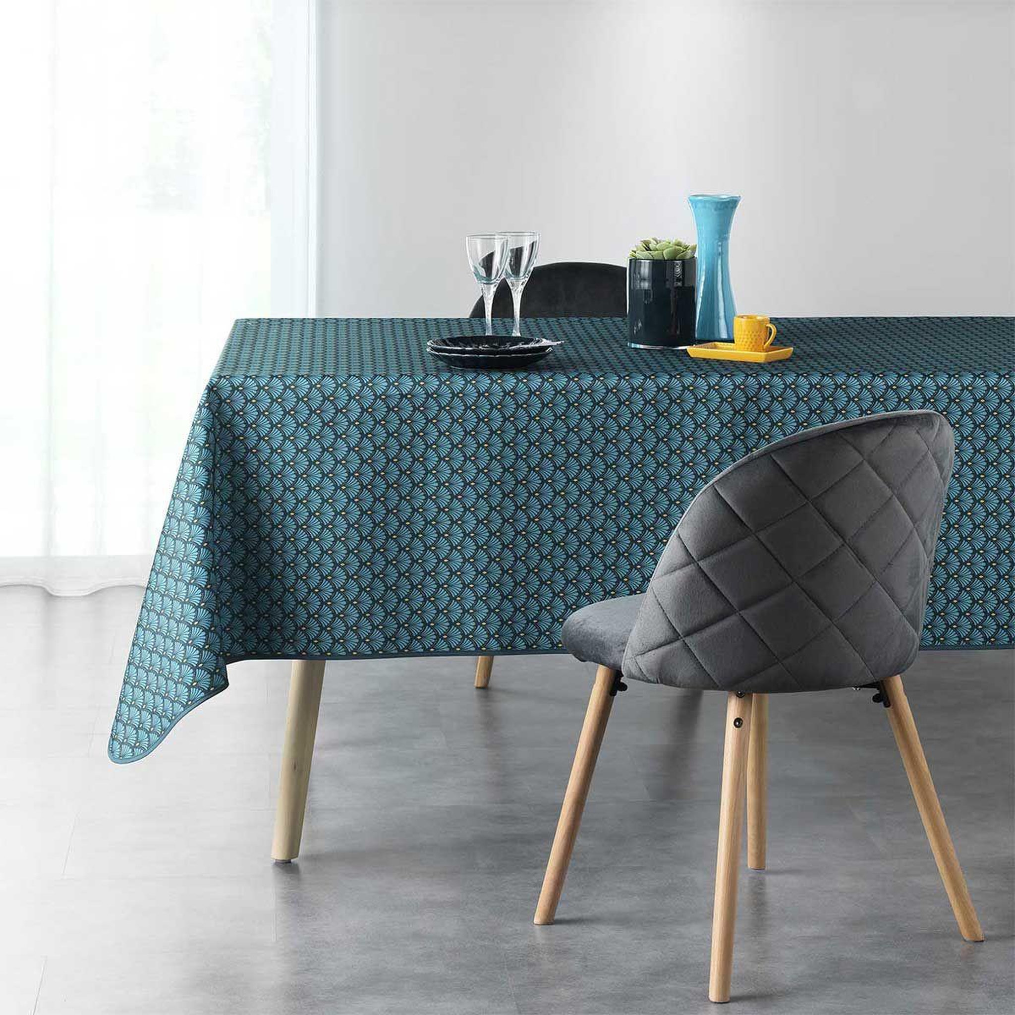 Voir la diapositive 2 : Douceur d'Intérieur Nappe Imprimée  Art Chic  150x240cm Bleu