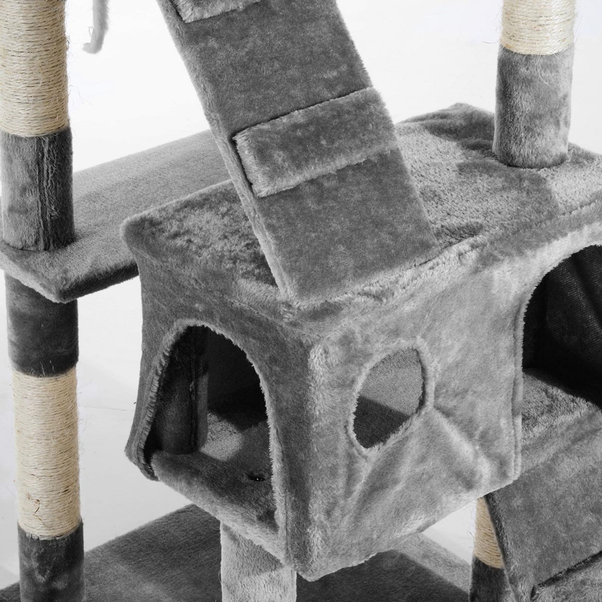 PAWHUT Arbre à chat griffoir grattoir double niche peluche sisal naturel hauteur 170 cm gris