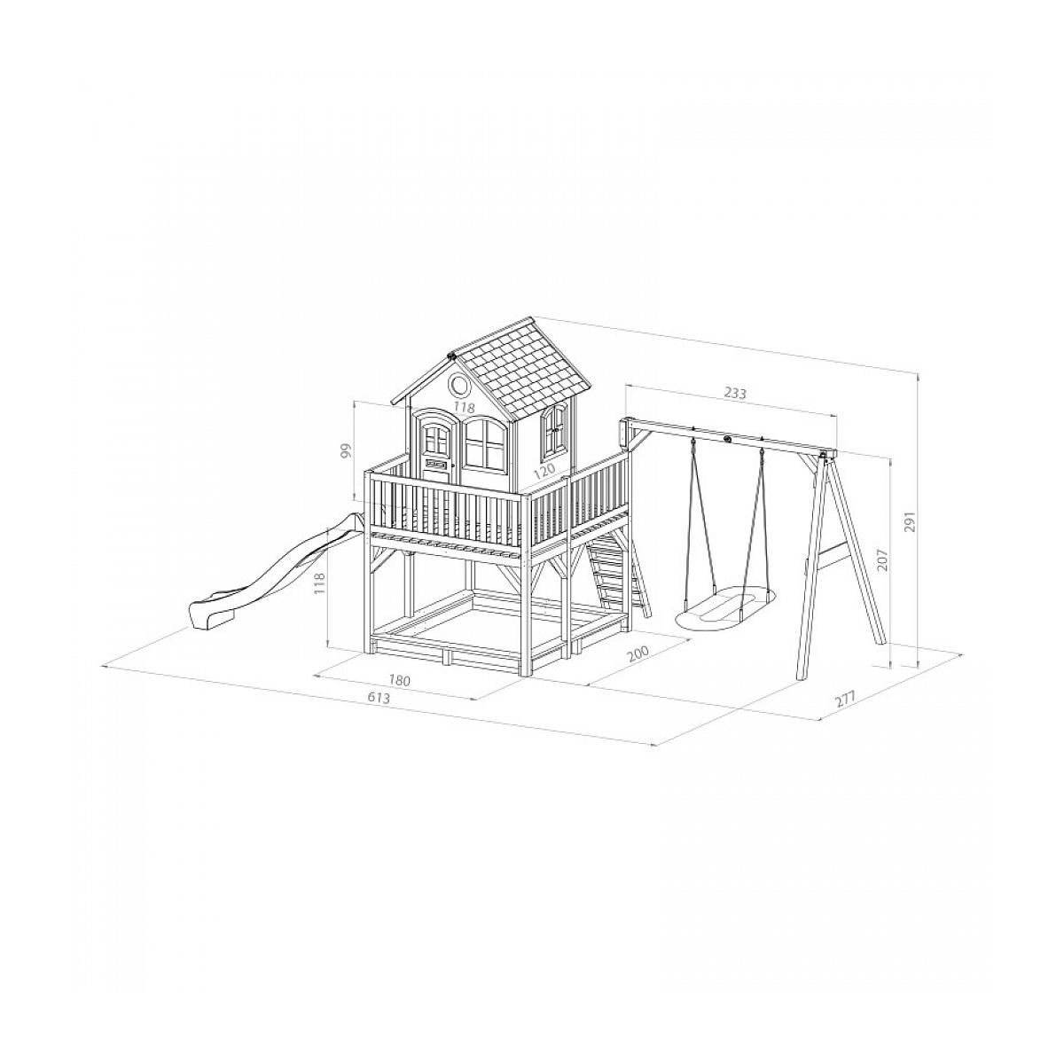 Axi House Axi Maisonnette LIAM  Brun Blanc avec balancoire nid ovale Roxy toboggan Citron vert et bac à sable