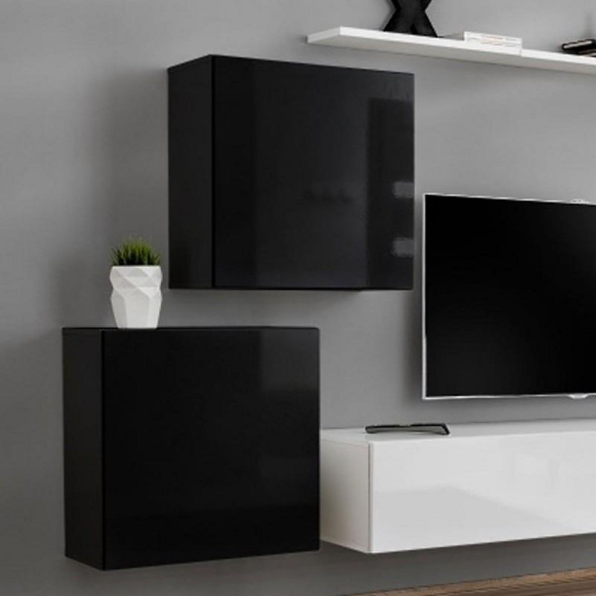 Paris Prix Meuble TV Mural Design  Switch V  250cm Noir & Blanc