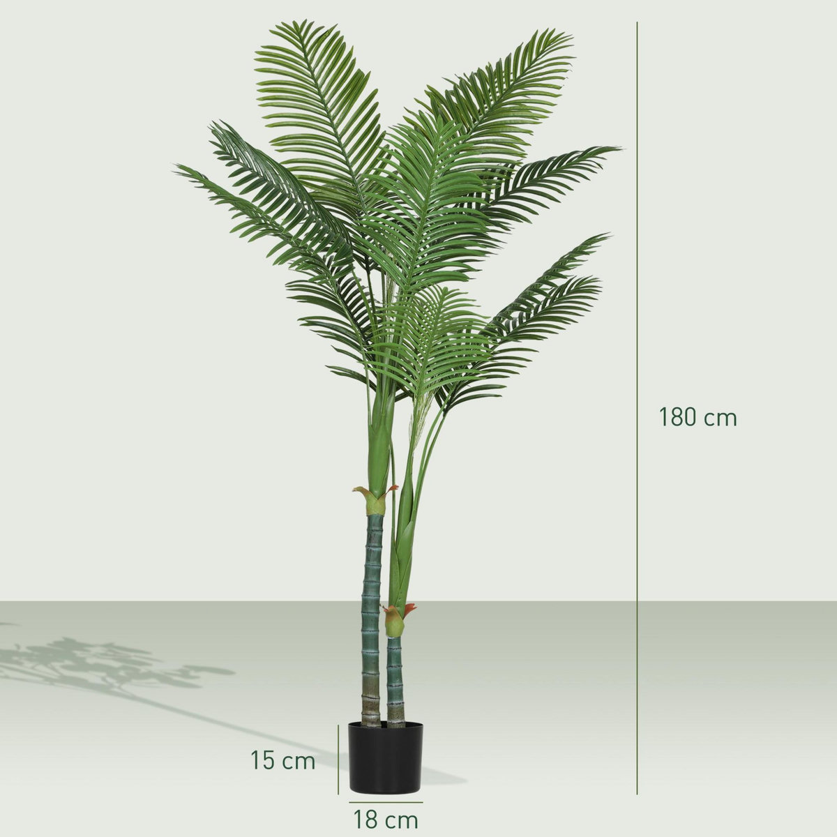HOMCOM Palmier artificiel grande taille H.180cm palmier areca 14 feuilles grand réalisme PE vert