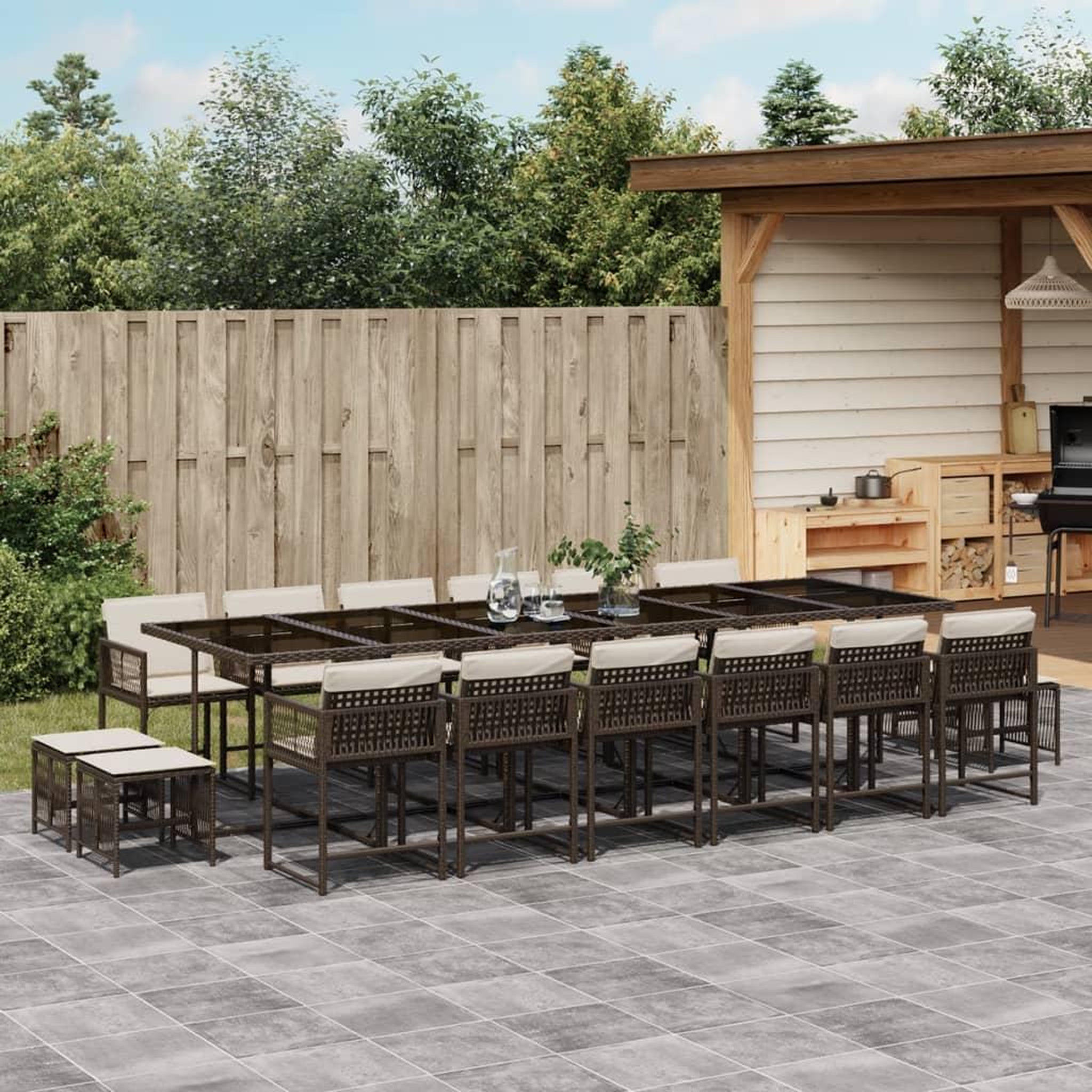 VIDAXL Ensemble a manger de jardin et coussins 17 pcs marron rotin