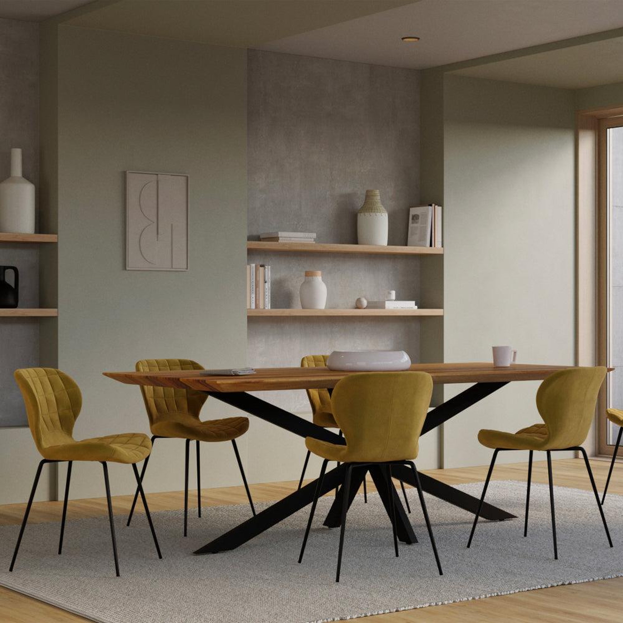 Voir la diapositive 5 : MAISON PAVANE Lot de 2 chaises en velours jaune curry-mazzia
