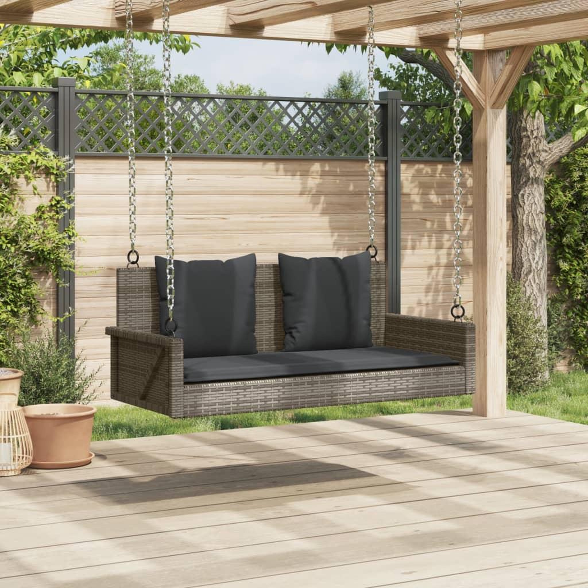 Voir la diapositive 3 : VIDAXL Balancelle avec coussins gris 119x56x48 cm resine tressee