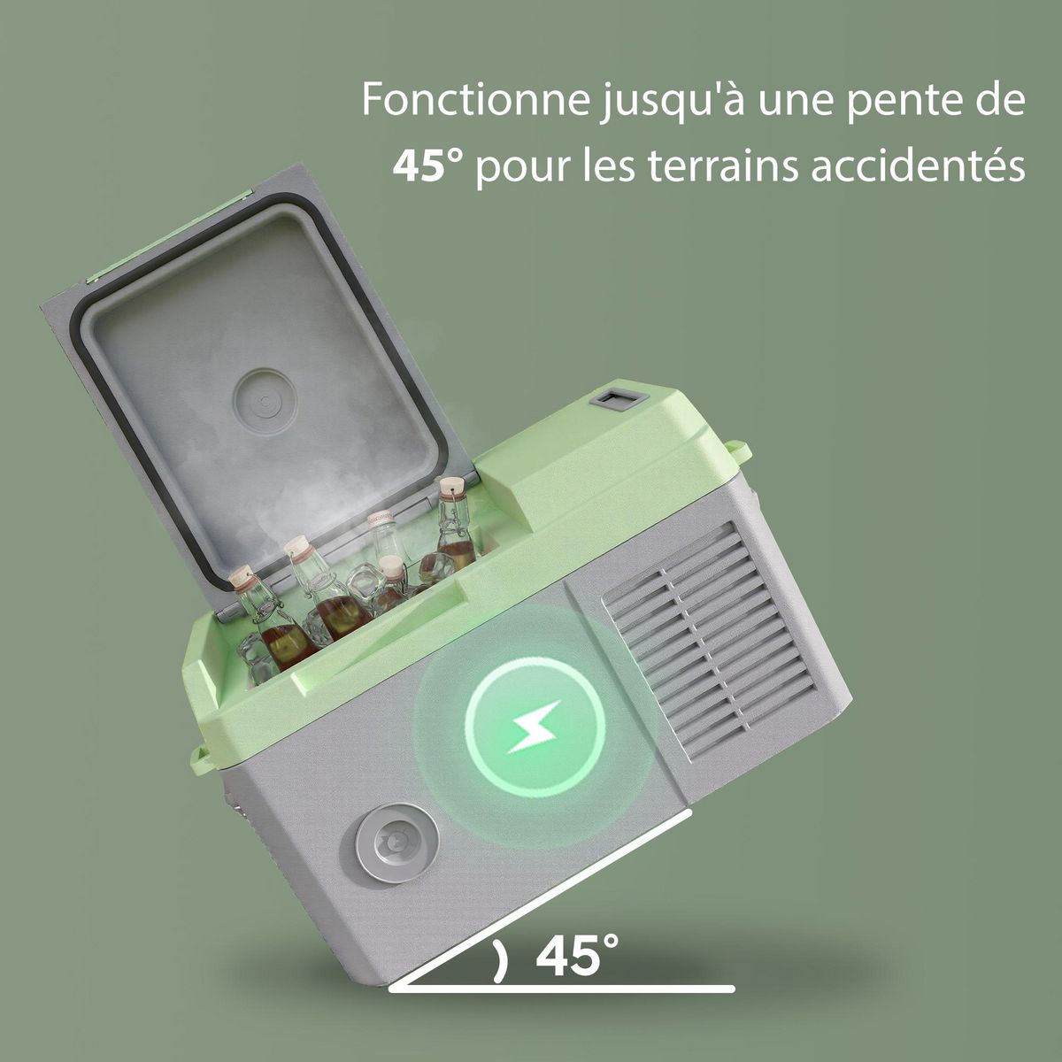 OUTSUNNY Glacière électrique voiture à compression 12L - réfrigérateur voiture congélateur 12/24V 60W max 2 modes gris vert