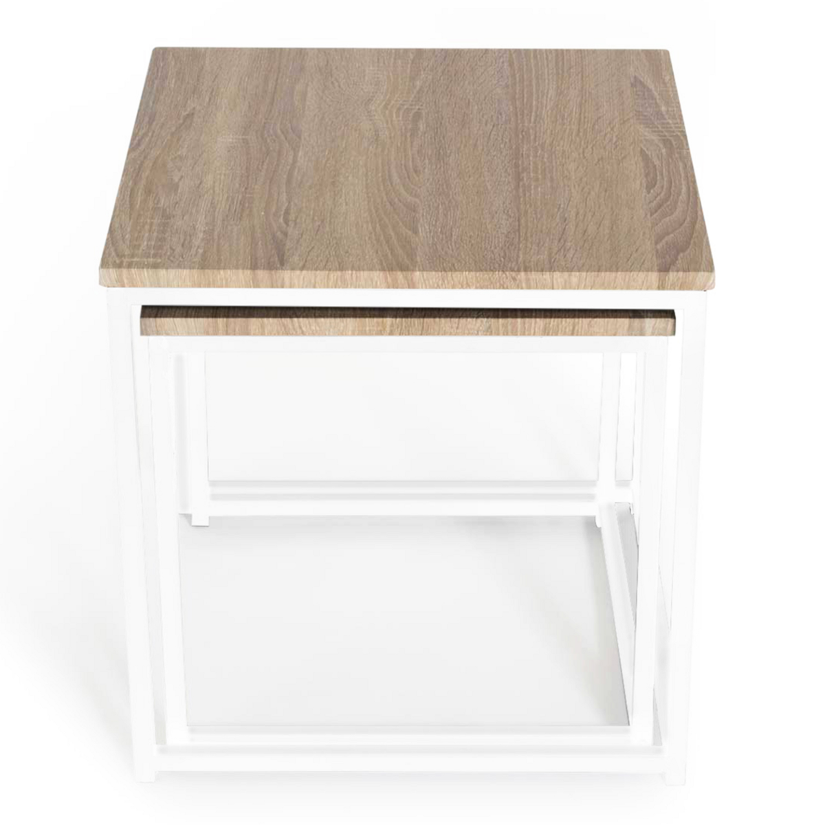 ID MARKET Lot de 2 tables basses gigognes DETROIT 40/45 design industriel bois et métal blanc