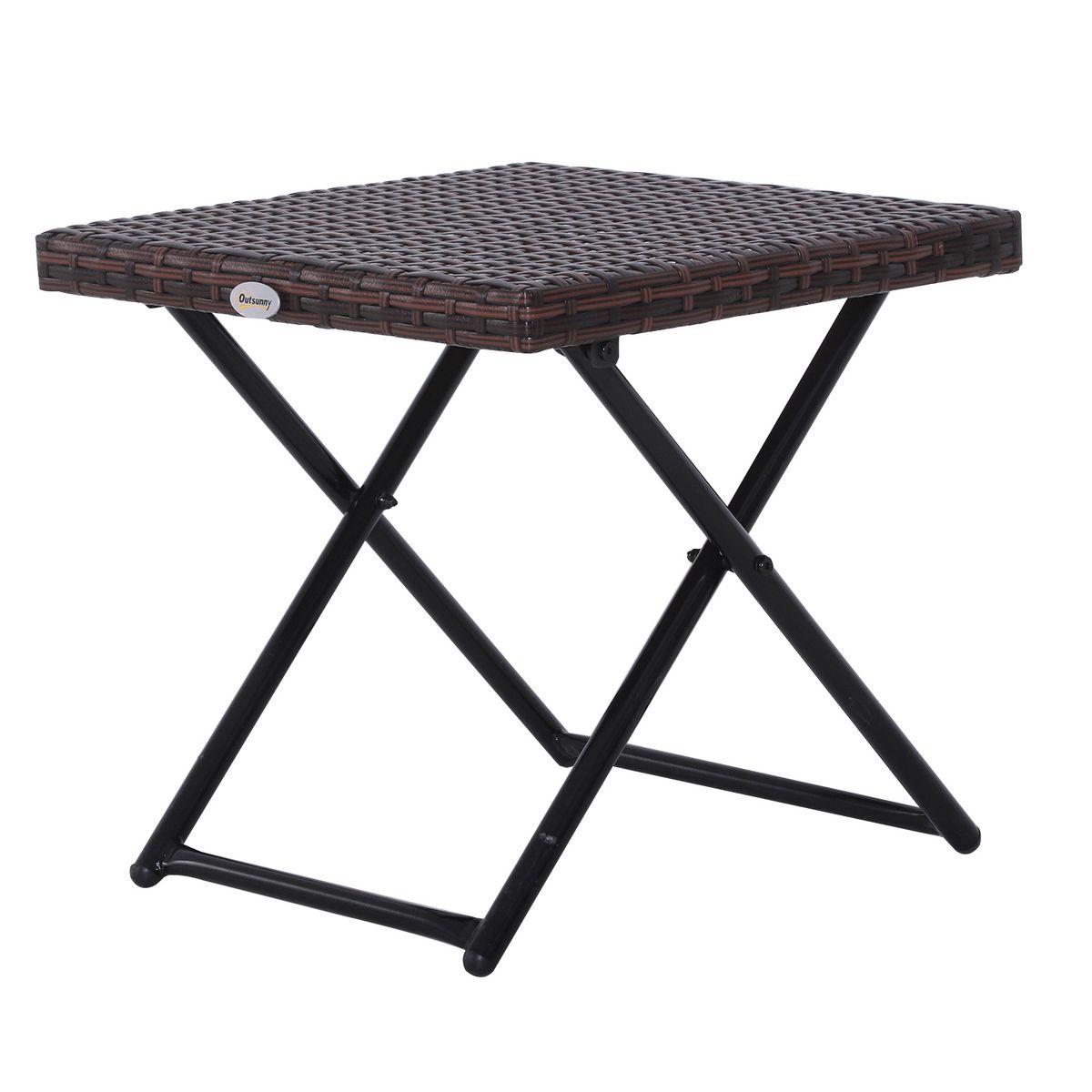 OUTSUNNY Table basse pliable de jardin style cosy chic dim. 40L x 40l x 40H cm métal époxy résine tressée imitation rotin marron