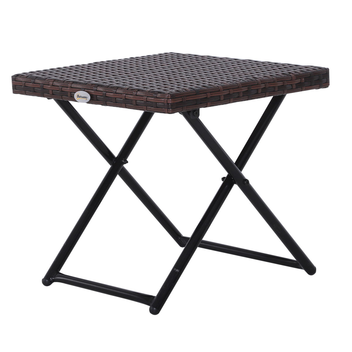 OUTSUNNY Table basse pliable de jardin style cosy chic dim. 40L x 40l x 40H cm métal époxy résine tressée imitation rotin marron
