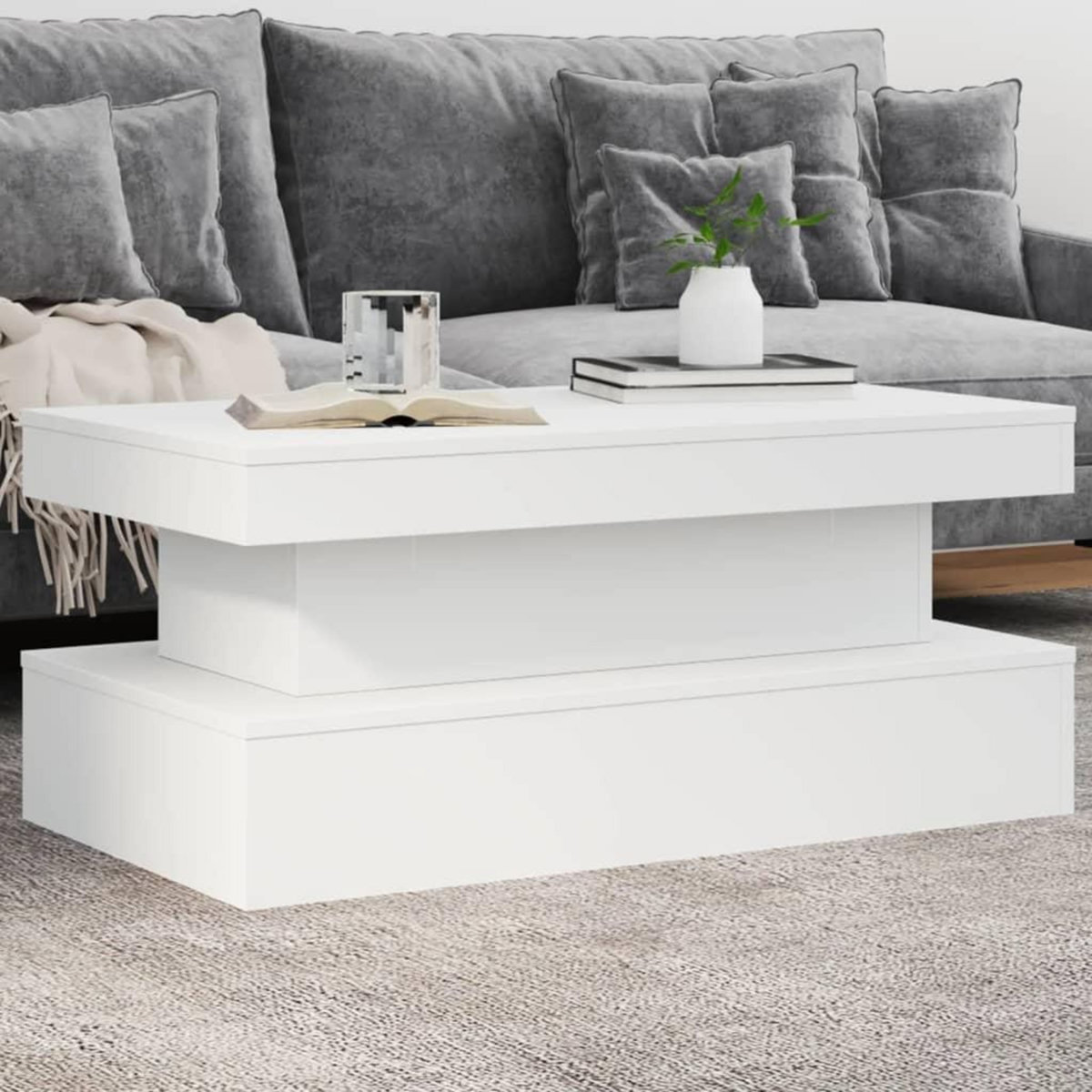 VIDAXL Table basse avec lumieres LED blanc 90x50x40 cm