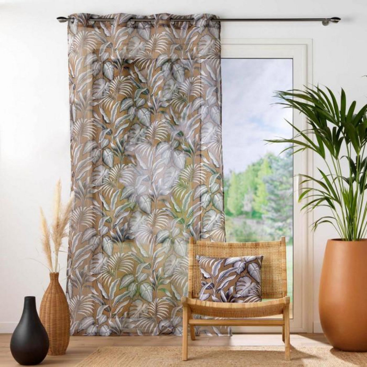 Paris Prix Rideau Voilage à Œillets Imprimé  Cabana  140x240cm Camel