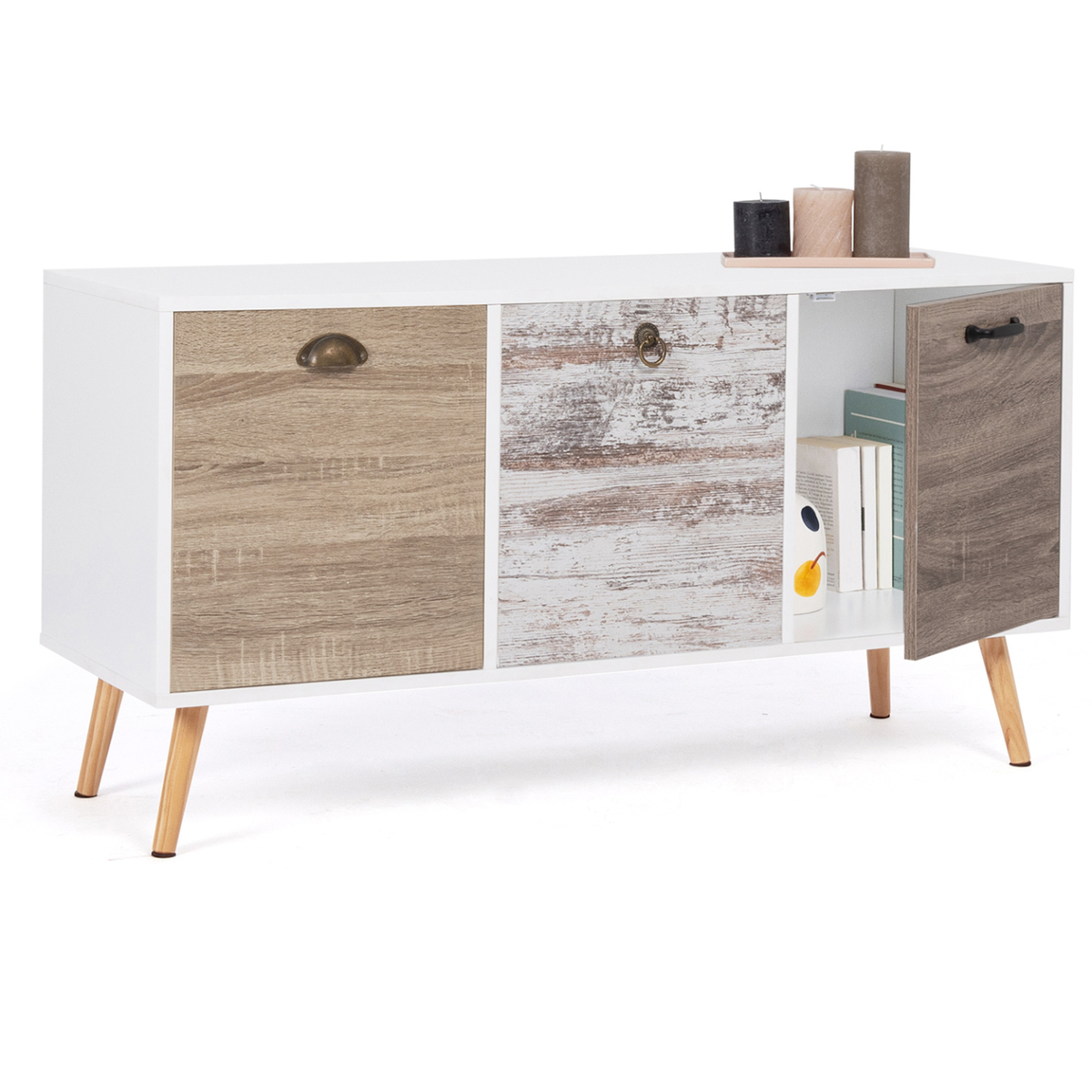 ID MARKET Buffet bas scandinave 113 cm BAHIA 3 portes