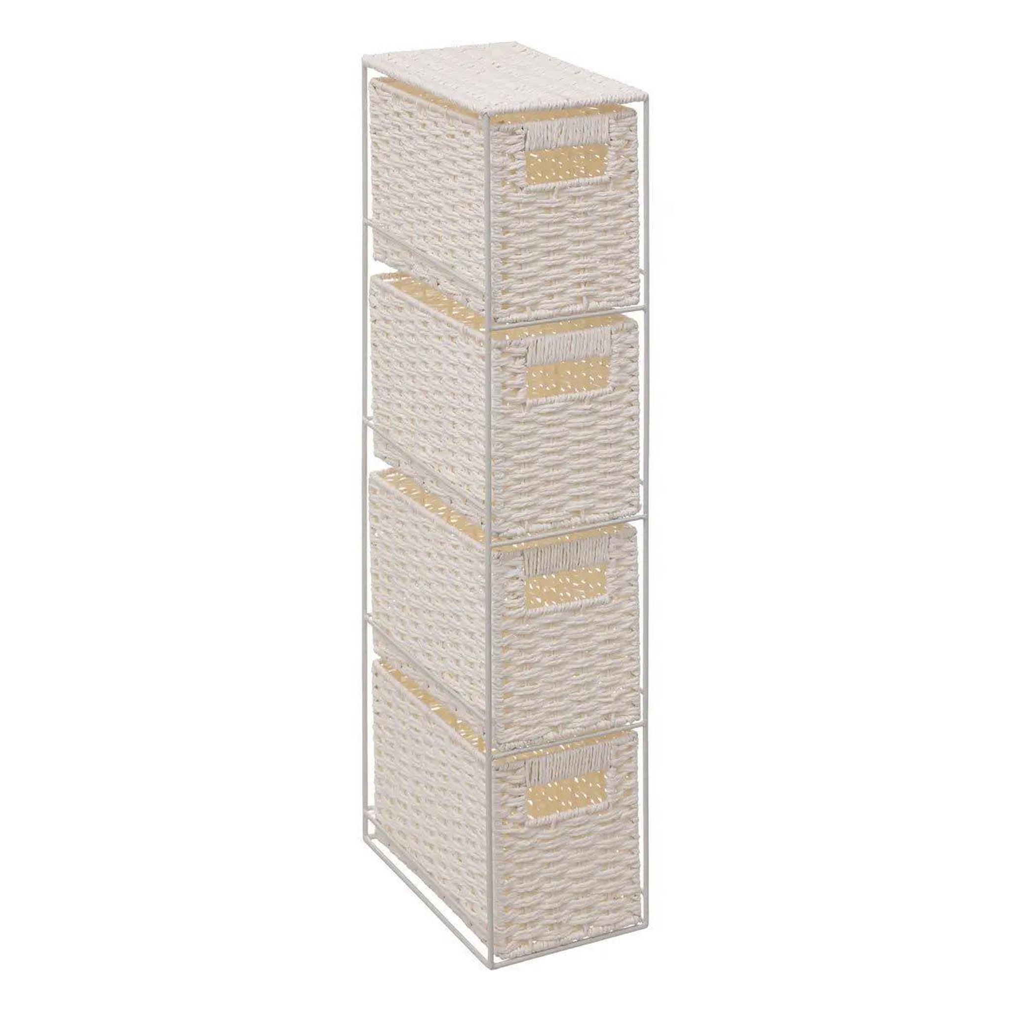 Voir la diapositive 1 : FIVE Étagère 4 Paniers de Rangement  Costa  70cm Blanc