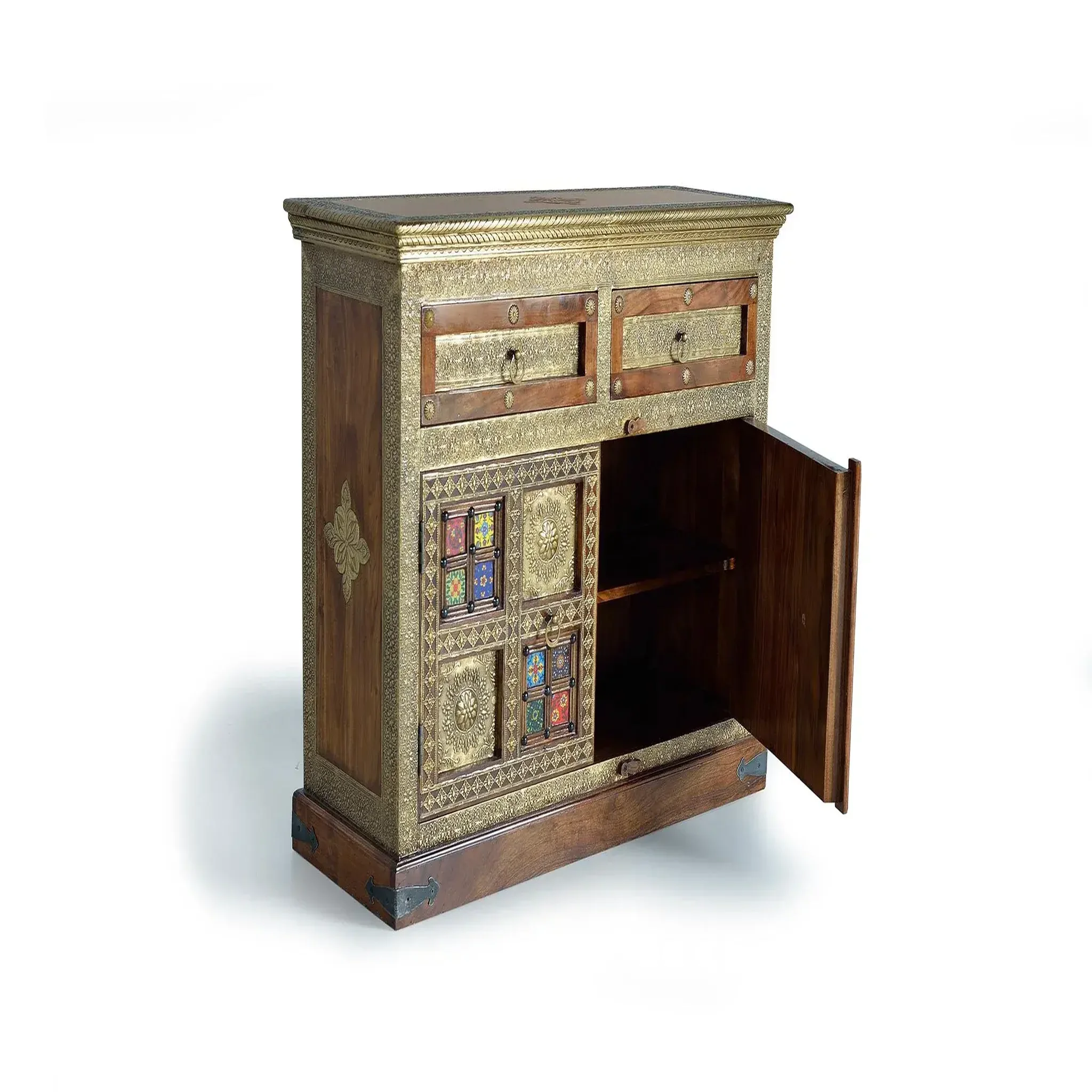 Voir la diapositive 2 : GINER Y COLOMER SL Commode en bois d'acacia 105 cm style artisanal ethnique