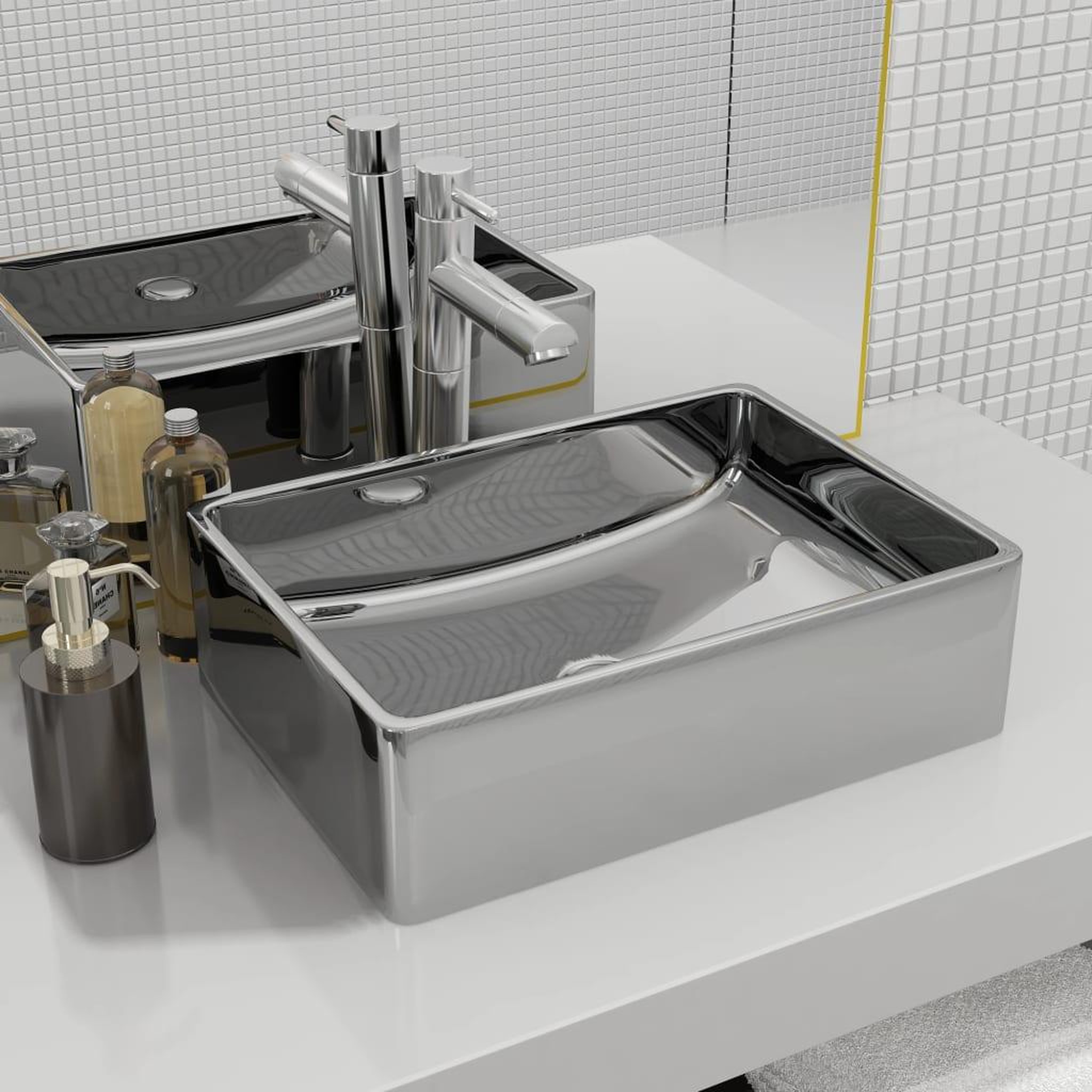Voir la diapositive 1 : VIDAXL Lavabo 41 x 30 x 12 cm Ceramique Argente