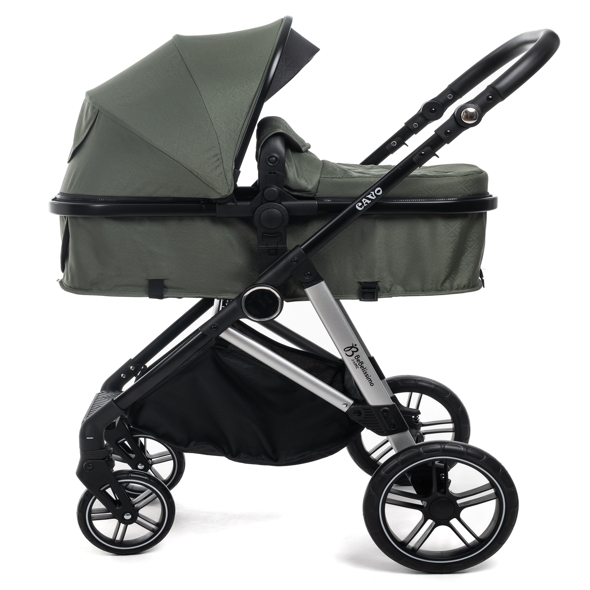 Voir la diapositive 2 : BEBELISSIMO Poussette combinée trio 3 en 1 - siège auto 0+ CAVO – nacelle – dès la naissance – jusqu'à 22kg  - vert