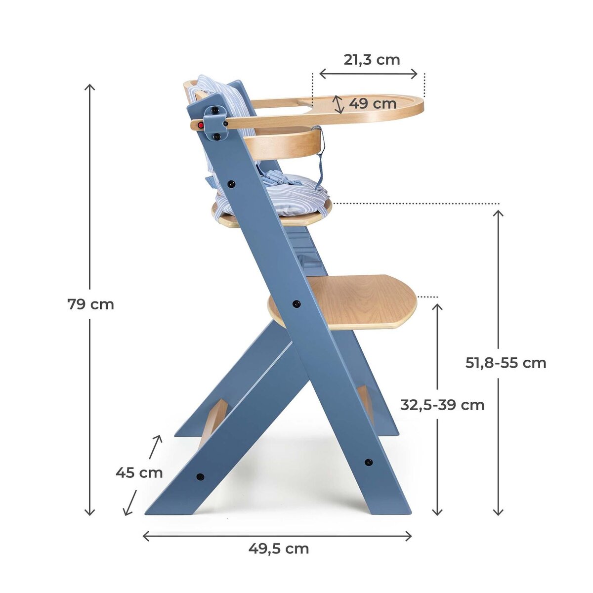 KINDERKRAFT Chaise haute bois 3 en 1 reglable avec harnais