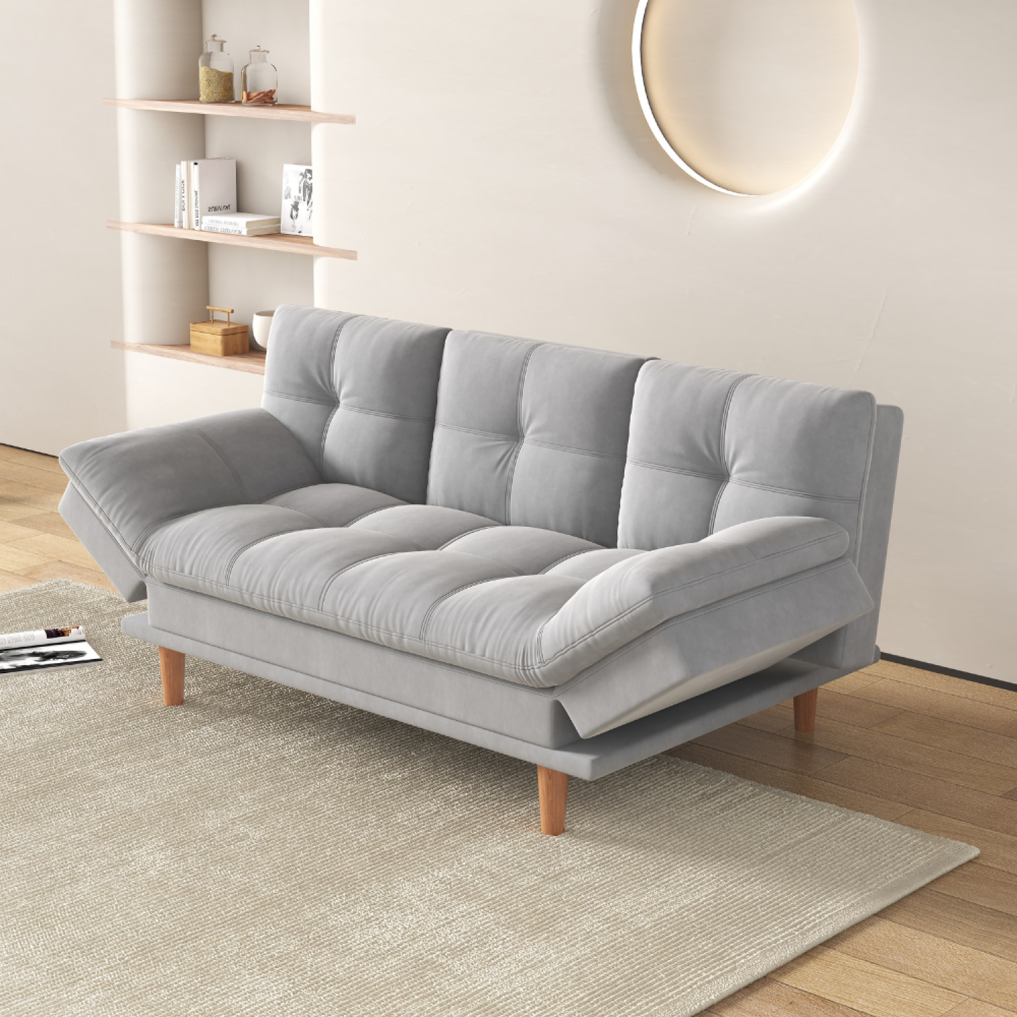 Voir la diapositive 2 : CONCEPT USINE Canapé convertible et modulable 3 places en tissu gris clair kalmar