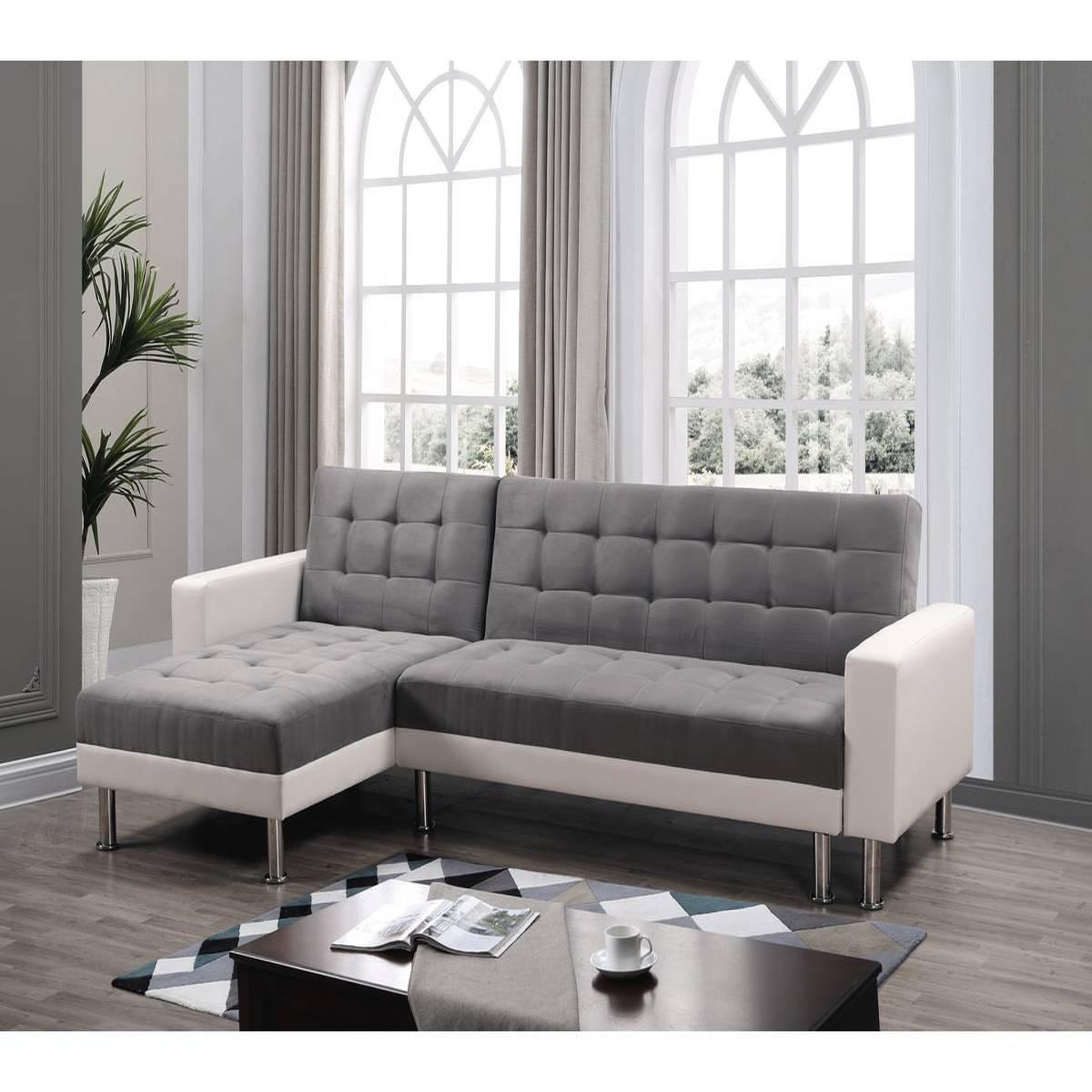 Voir la diapositive 2 : Habitat et Jardin Canapé d'angle convertible et réversible  theo  - 258 x 82/147 x 82 cm - 4 places -gris/blanc