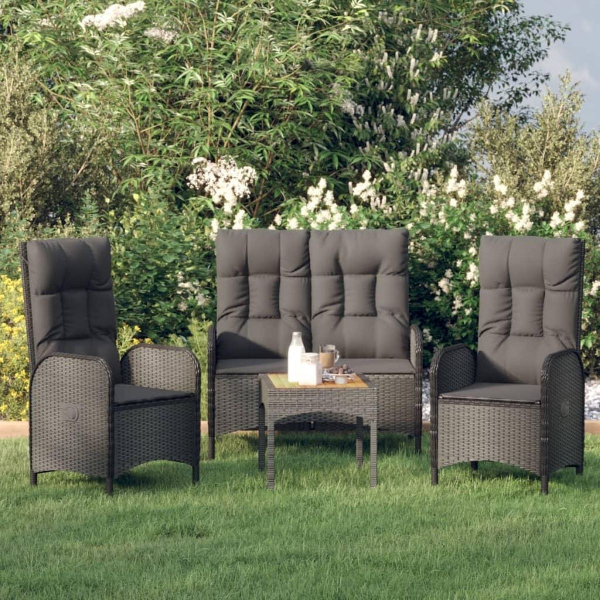 VIDAXL Ensemble a manger de jardin avec coussins 3 pcs Noir