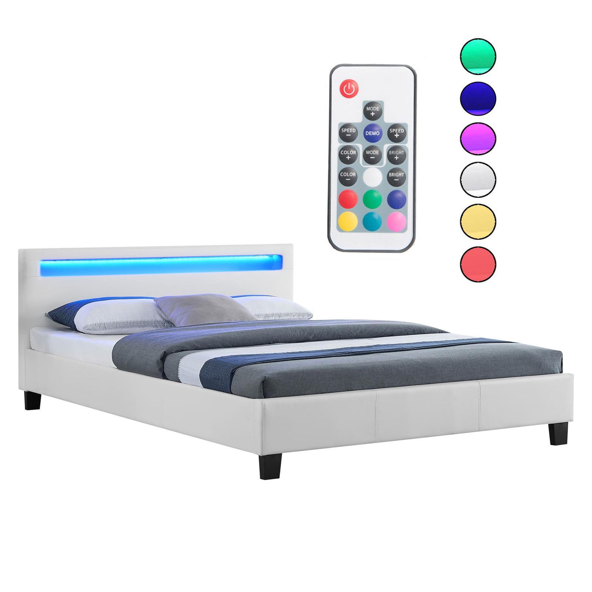 Voir la diapositive 6 : IDIMEX Lit LED double PINOT 140x190 cm, avec sommier, revêtement synthétique