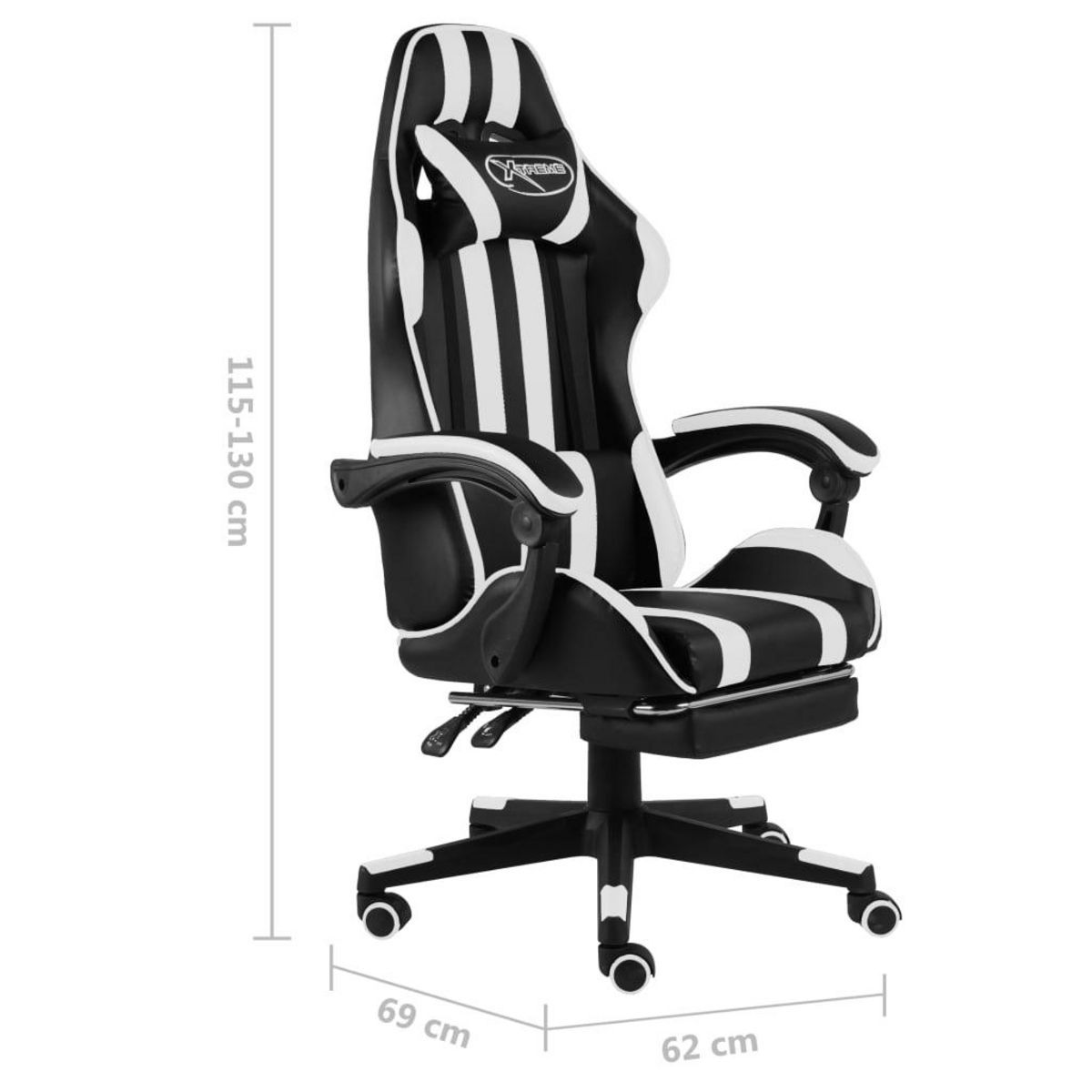 VIDAXL Fauteuil de jeux video et repose-pied Noir et blanc Similicuir