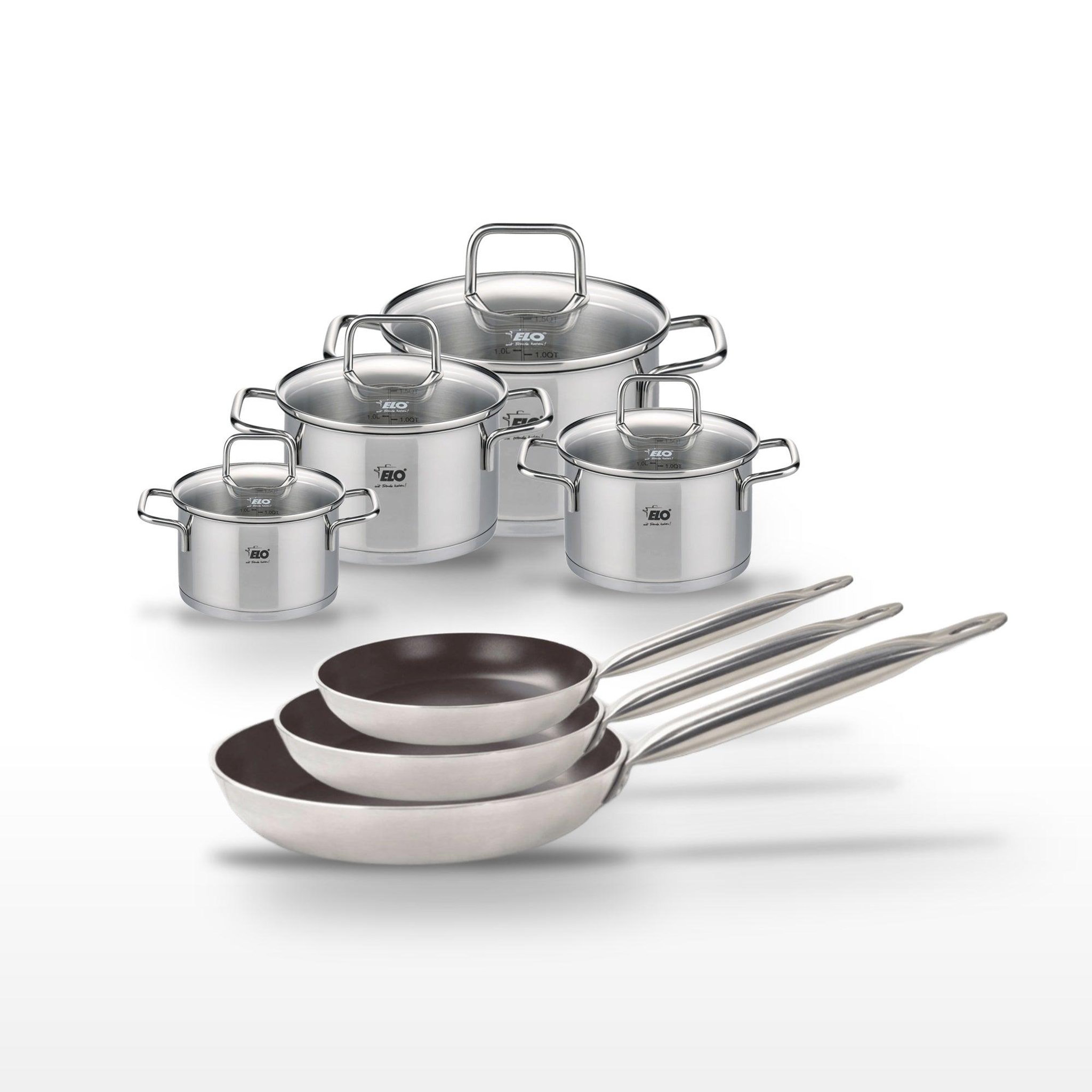 ELO Lot de 3 poêles 24/28/32 cm céramique elo bistro line et 4 faitouts inox elo citrin