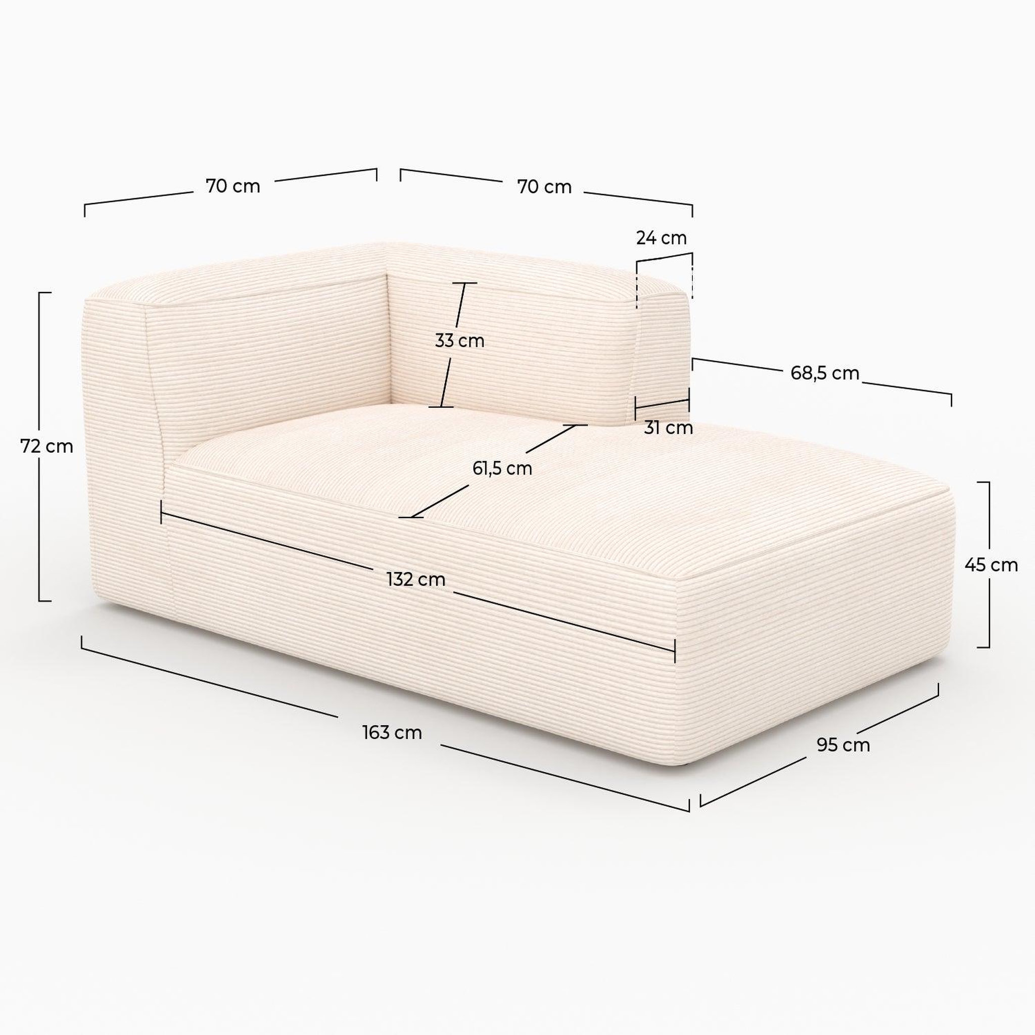 Voir la diapositive 6 : MAISON PAVANE Méridienne d'angle à droite pour canapé modulable en velours blanc-mina
