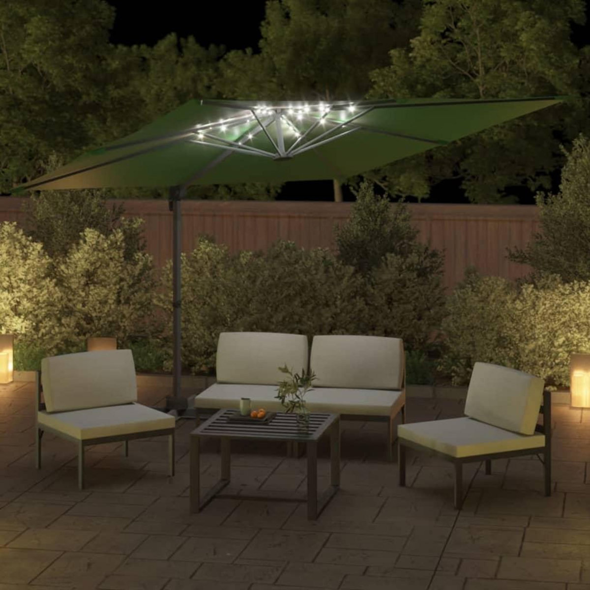 VIDAXL Parasol cantilever a LED Vert 400x300 cm