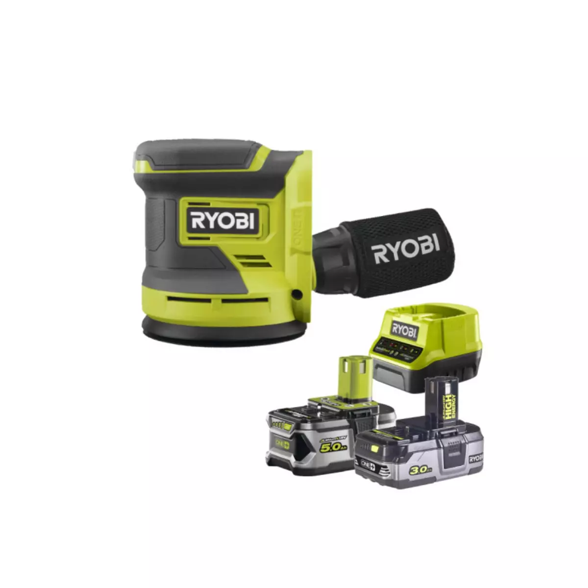 Ryobi Pack RYOBI Ponceuse excentrique 18V OnePlus RROS18-0 - 1 Batterie 3.0Ah High Energy - 1 Batterie 5.