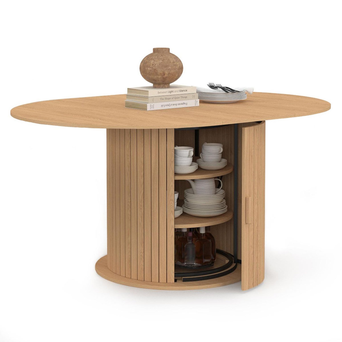 ID MARKET Table à manger extensible ronde JULIETTE 4-8 personnes pied lattes avec rangement 110-150 cm