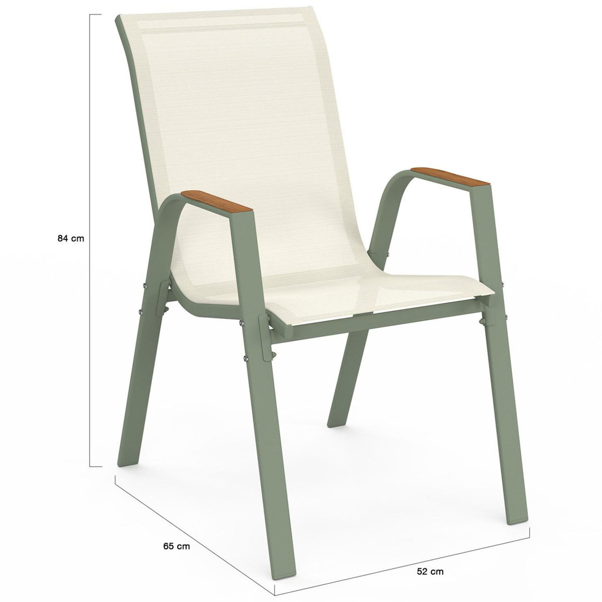 ID MARKET Lot de 6 chaises de jardin NOUMEA métal et textilène empilables vert et bois